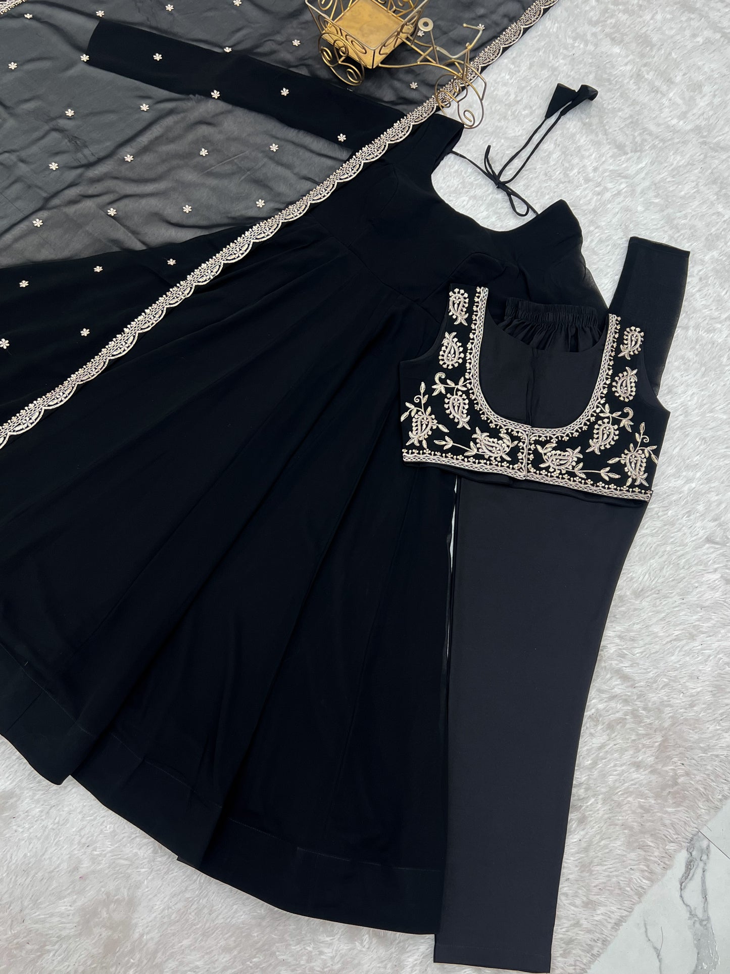 Alluring Black Georgette Party Wear Anarkali Gown With Koti