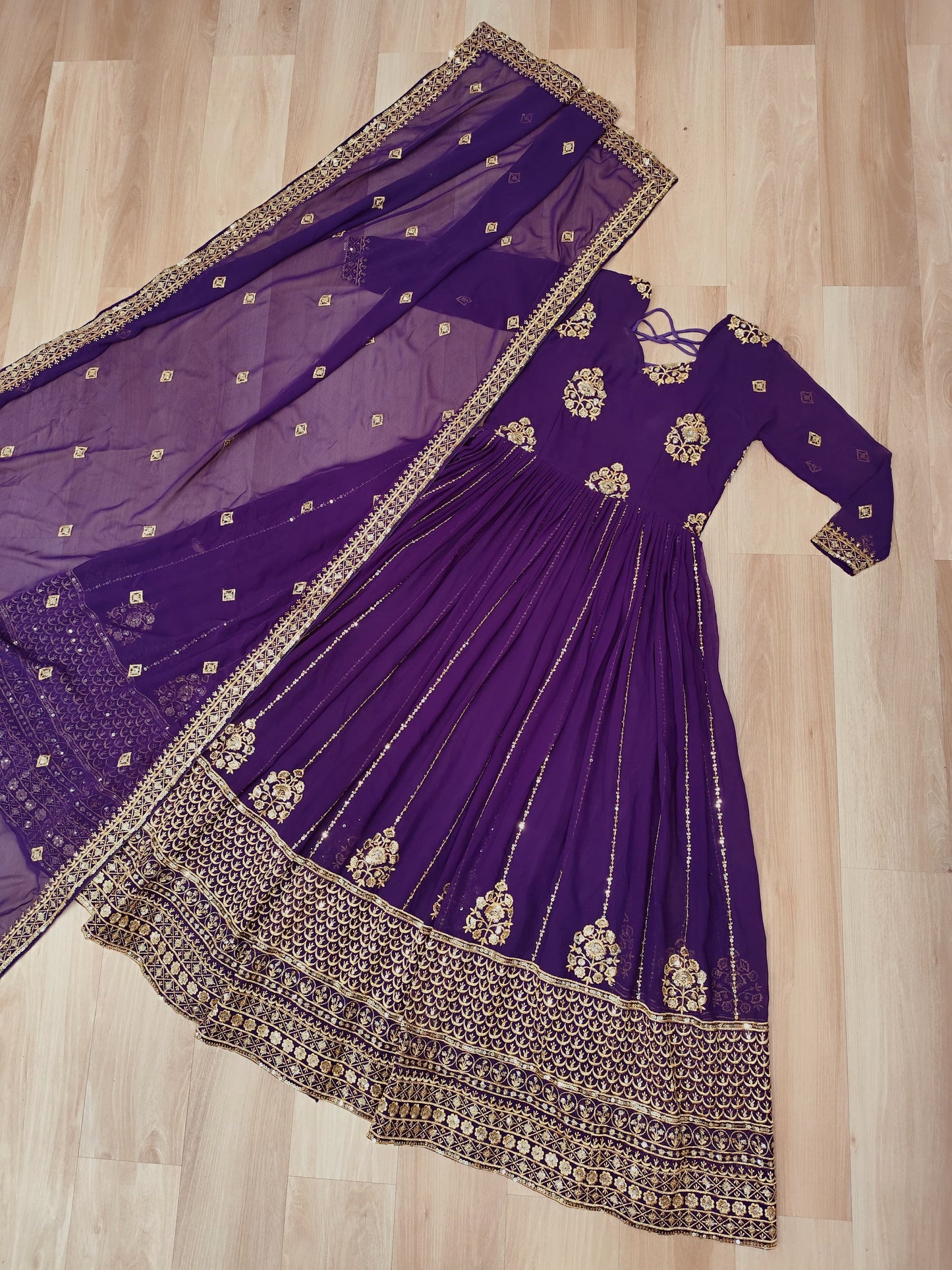 Exquisite Purple Zari Work Georgette Bridesmaid Gown