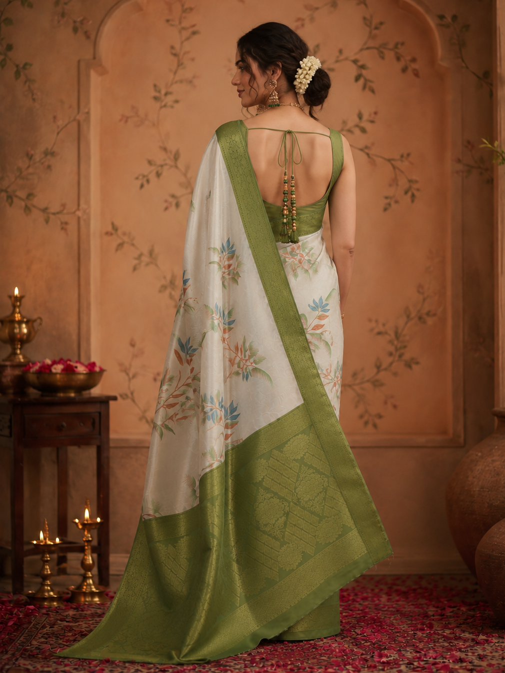 Adorable Off-White Zari Weaving Tissue Silk Reception Wear Saree