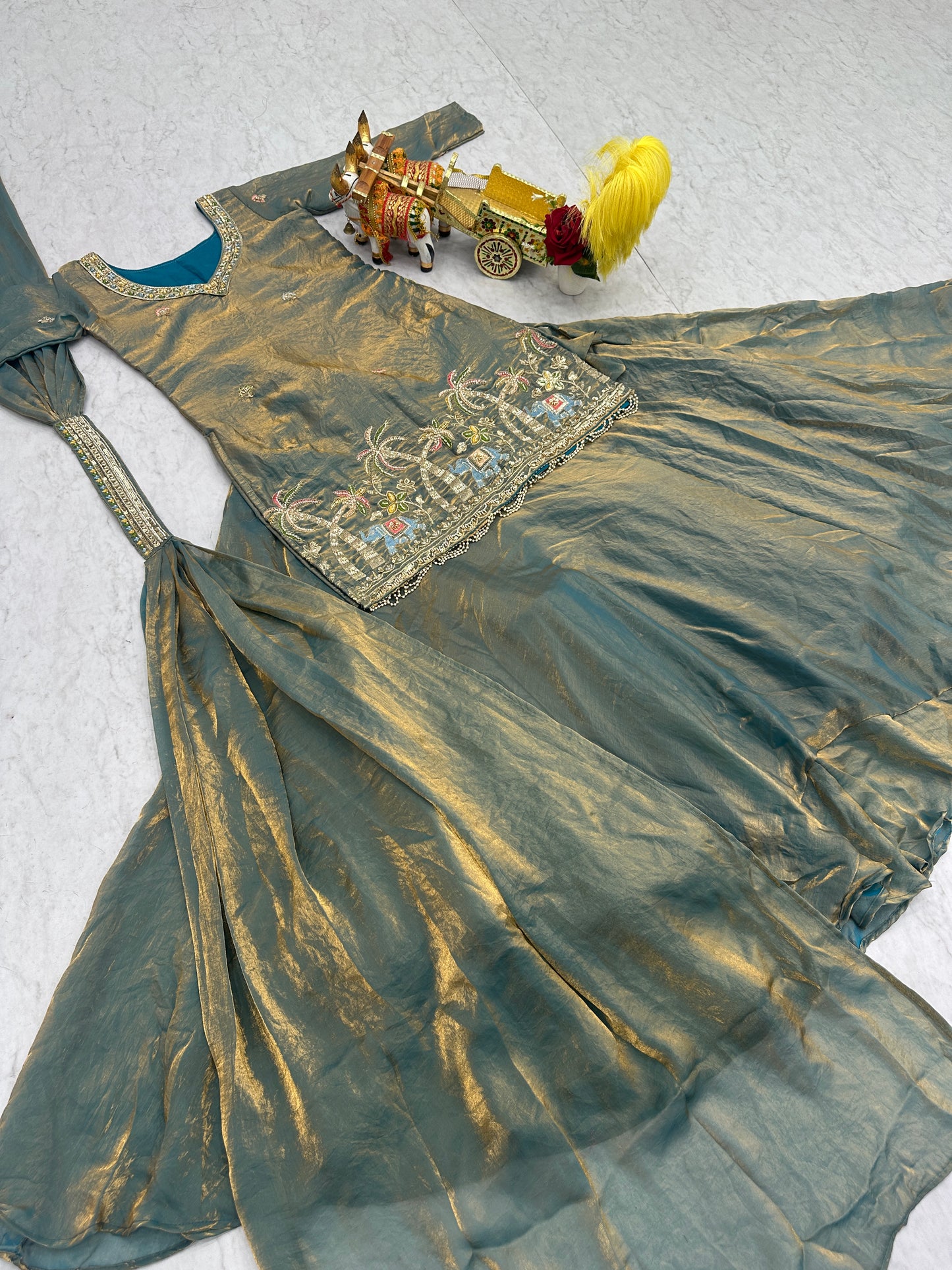 Fabulous Blue Khatli Work Fendy Co-ord Lehenga Set
