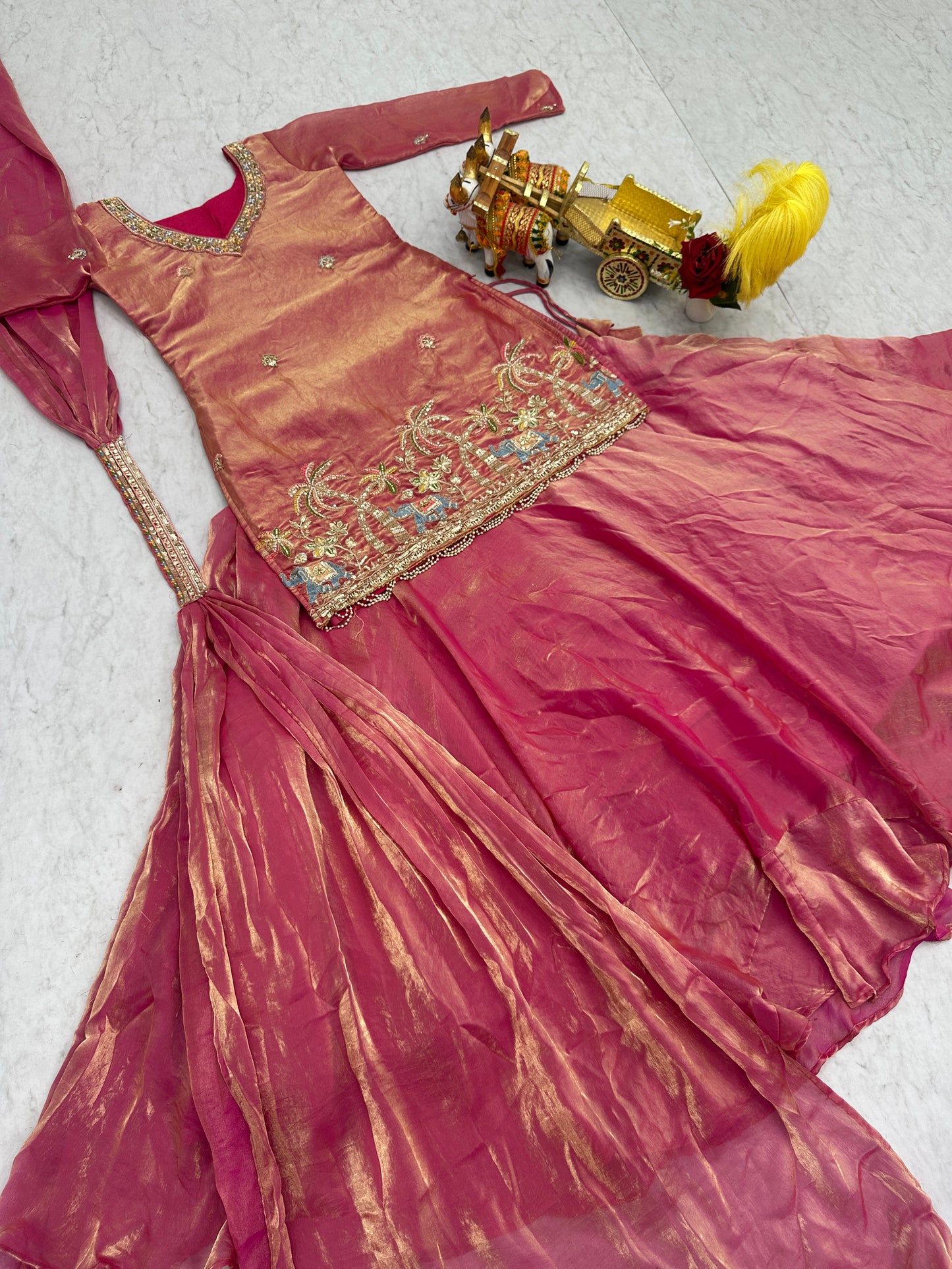 Beautiful Pink Khatli Work Fendy Wedding Co-ord Lehenga Set