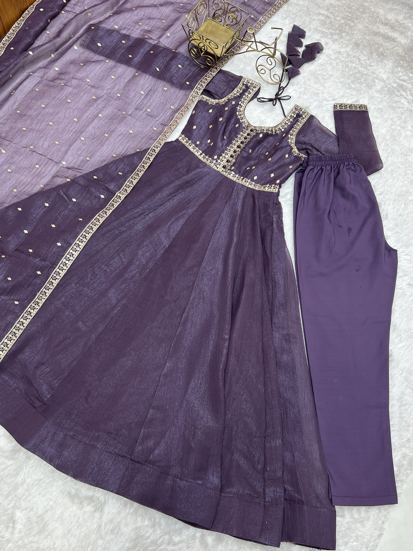 Awesome Purple Zari Work Crunchy Silk Wedding Anarkali Suit
