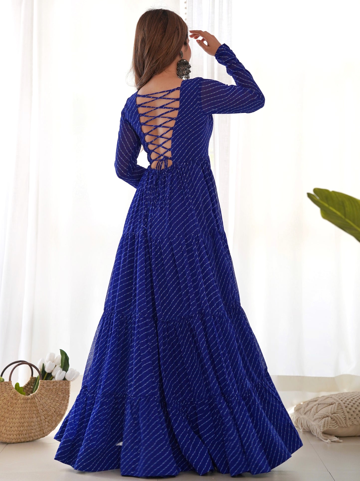 Impressive Blue Leheriya Printed Georgette Navratri Gown