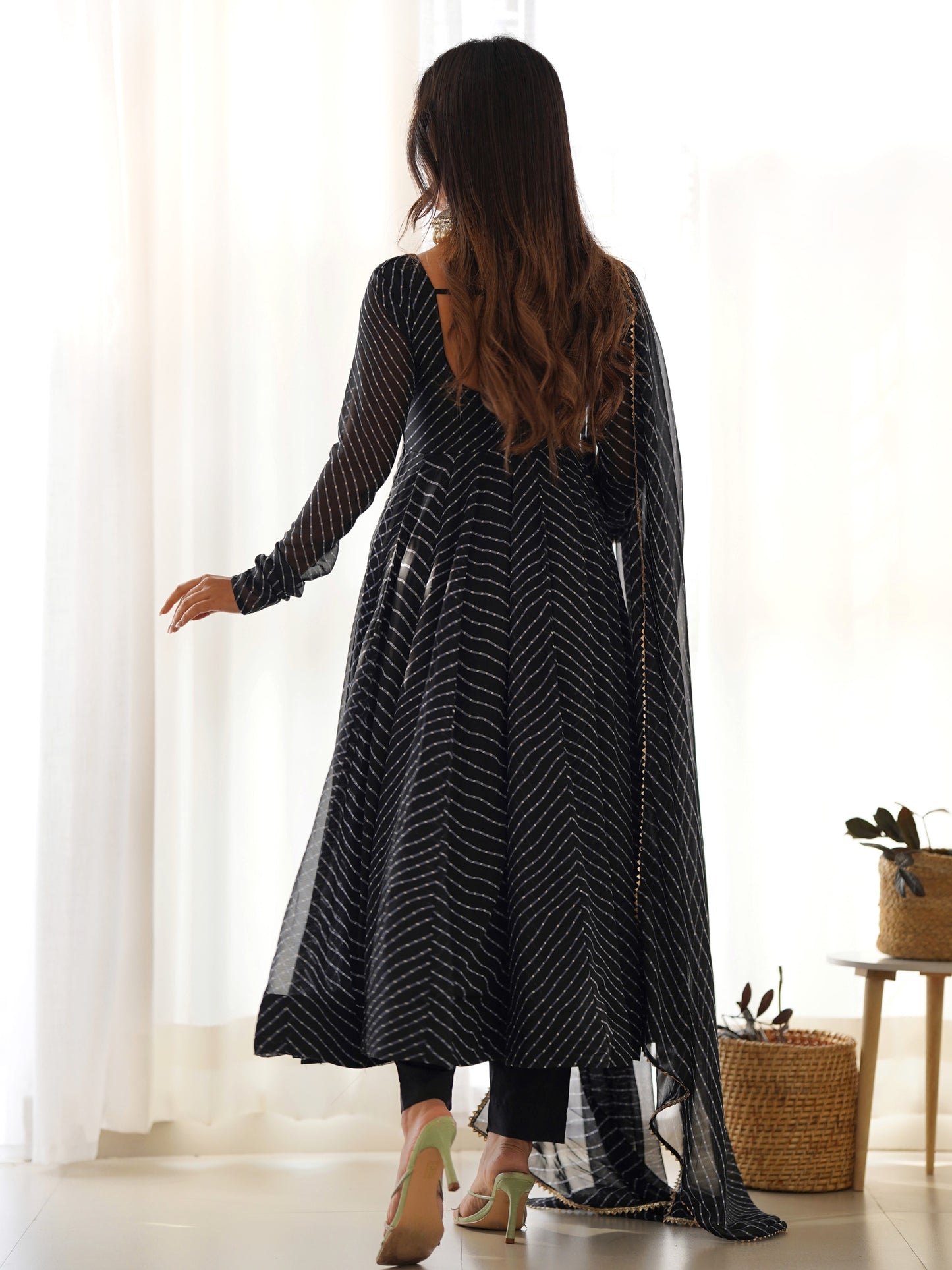 Pretty Black Leheriya Printed Georgette Anarkali Suit