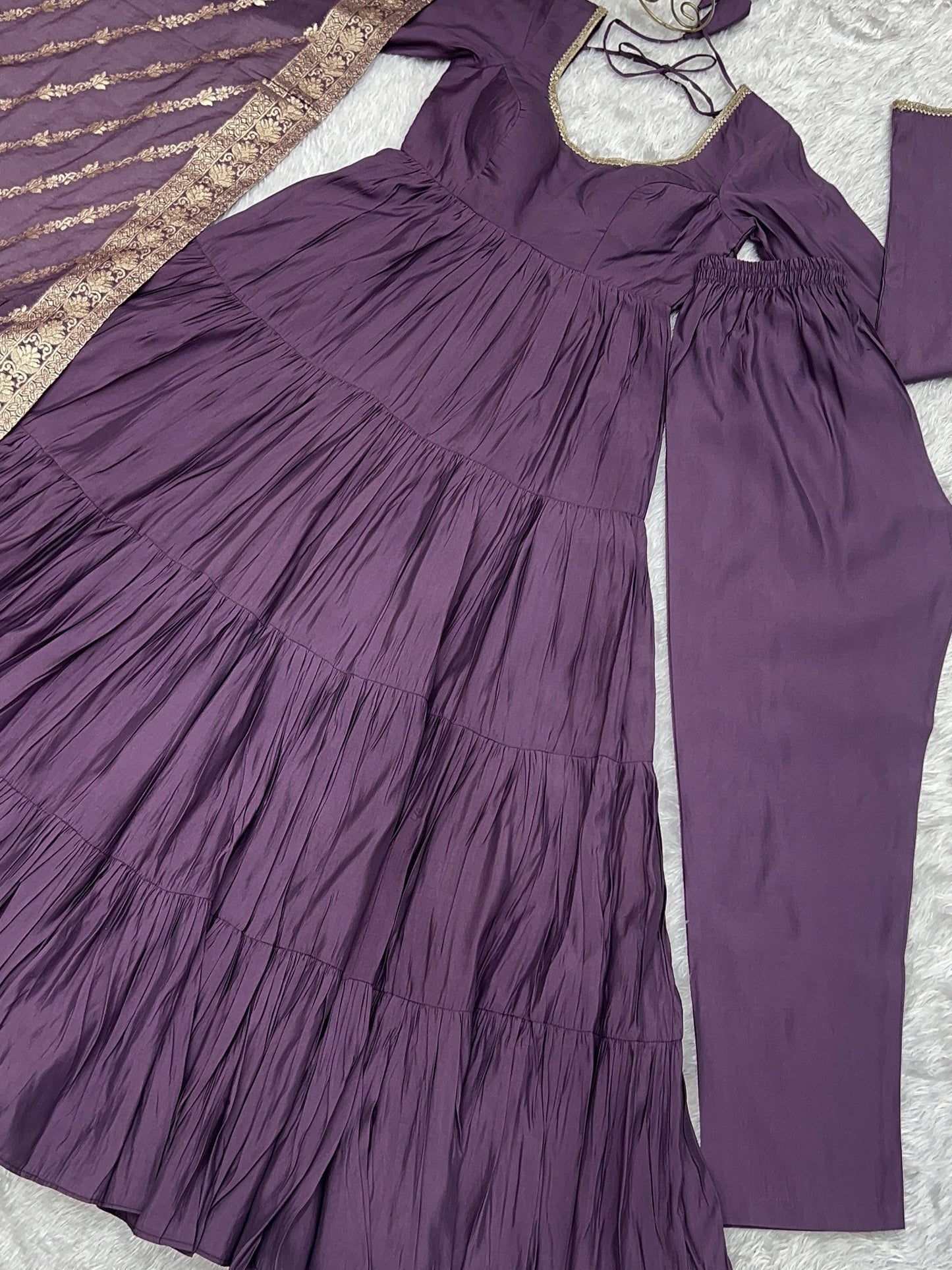Pretty Wine Chanderi Silk Anarkali Suit With Banarasi Dupatta