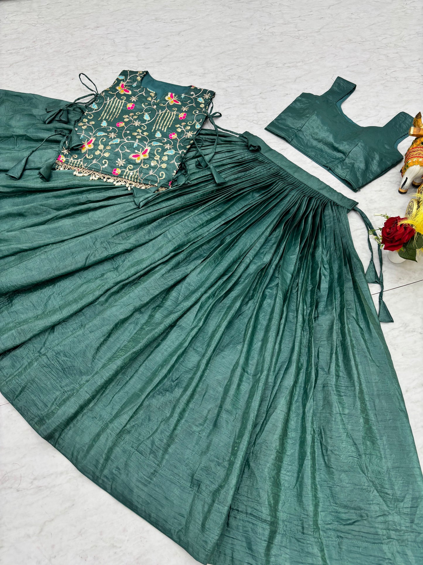 Precious Teal Blue Crush Sangeet Crop Top Lehenga With Jacket