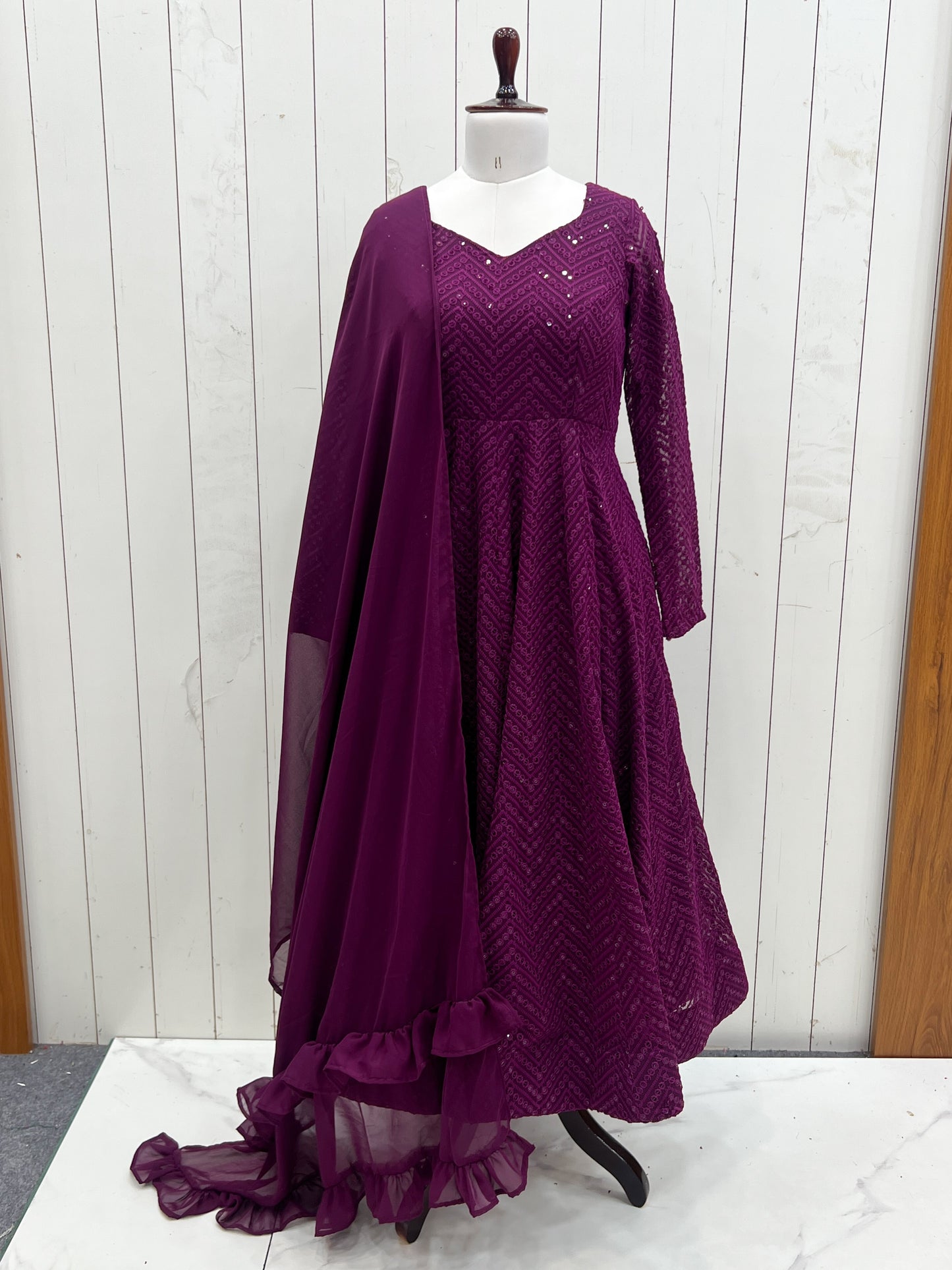 Pretty Purple Embroidered Georgette Reception Anarkali Suit