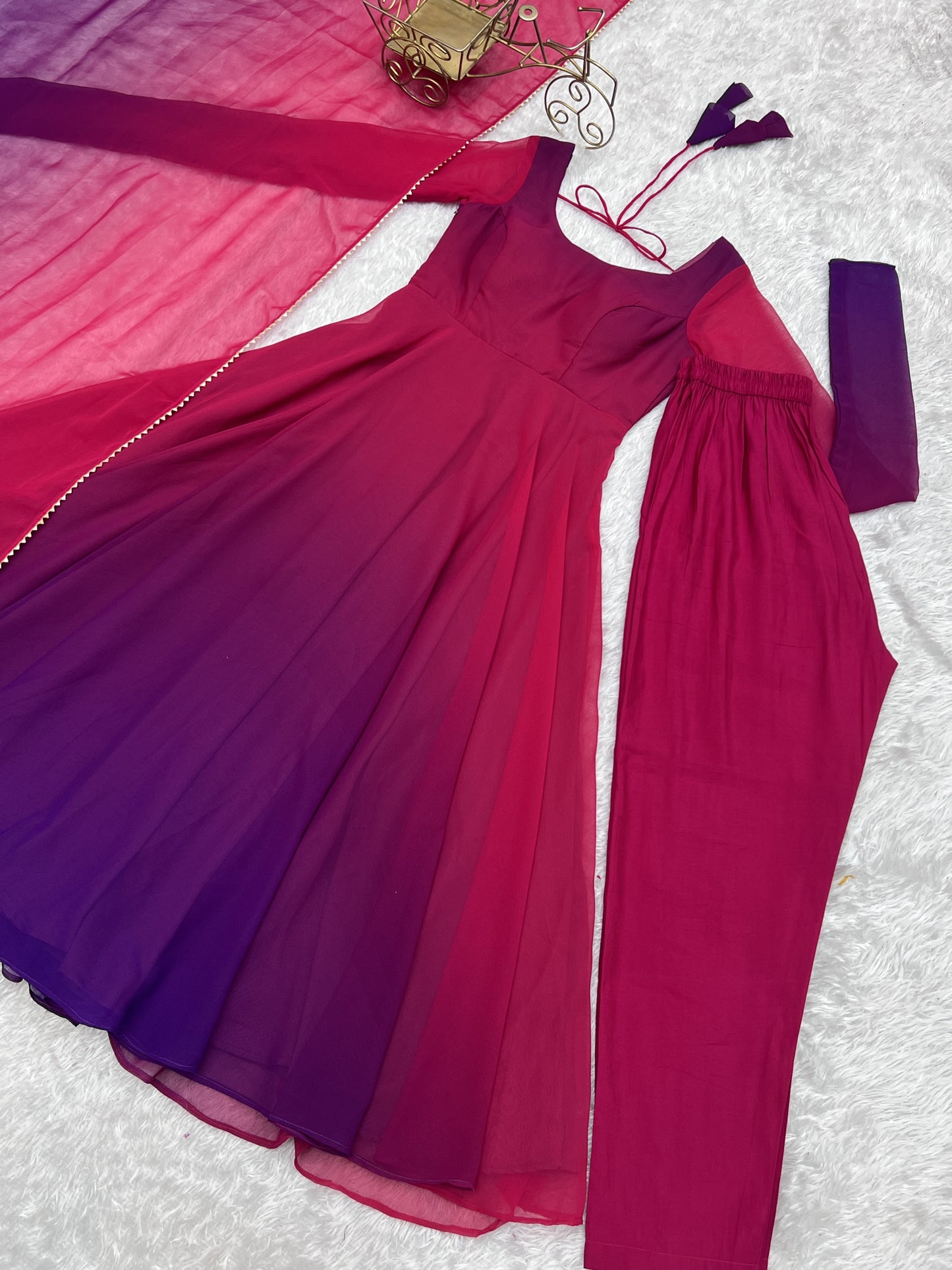 Spectacular Pink Plain Georgette Evening Wear Anarkali Suit