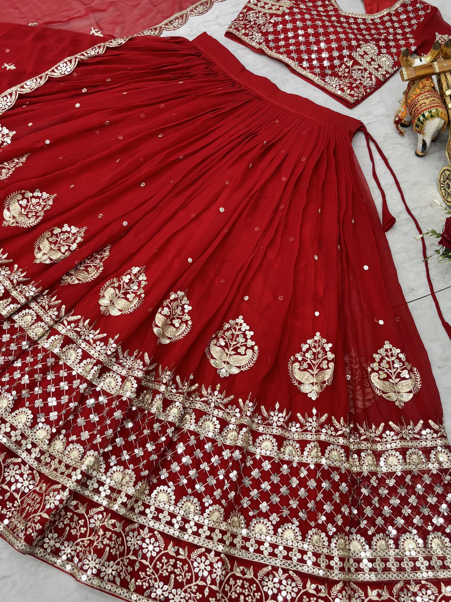 Awesome Red Sequins Work Georgette Wedding Lehenga Choli