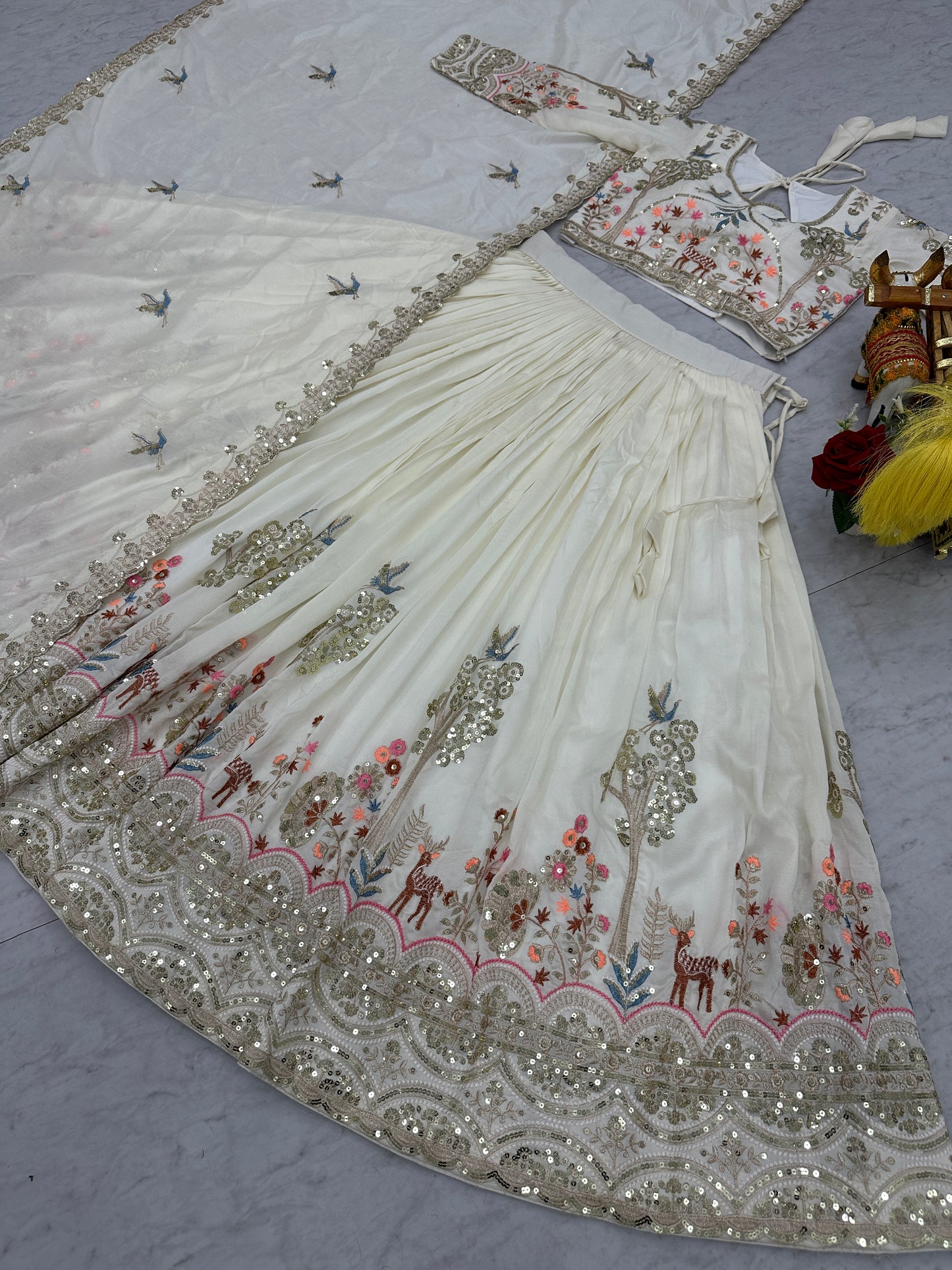 Aesthetic Off-White Embroidered Silk Bridesmaid Lehenga Choli