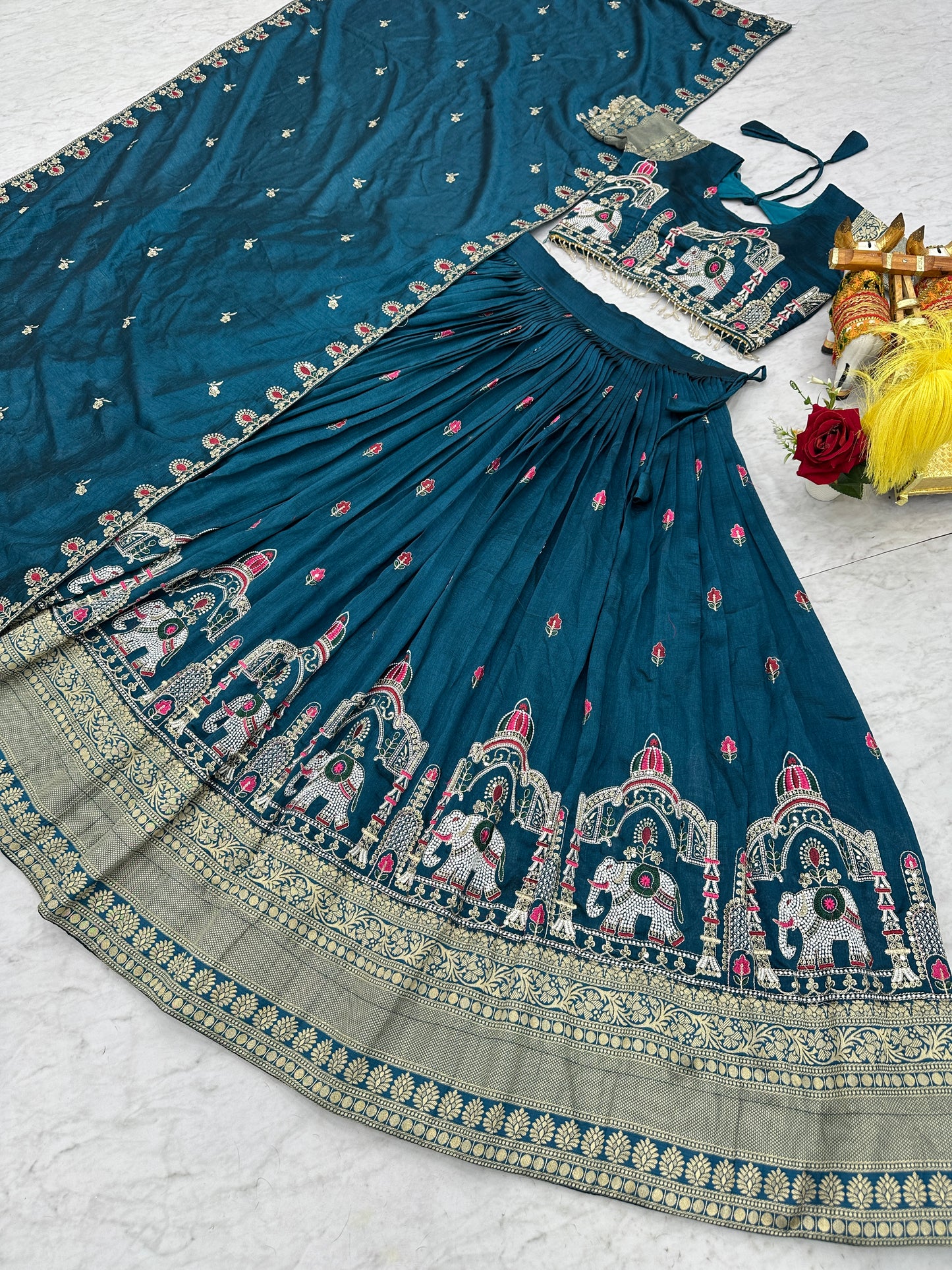 Marvelous Blue Zari Work Silk Engagement Lehenga Choli
