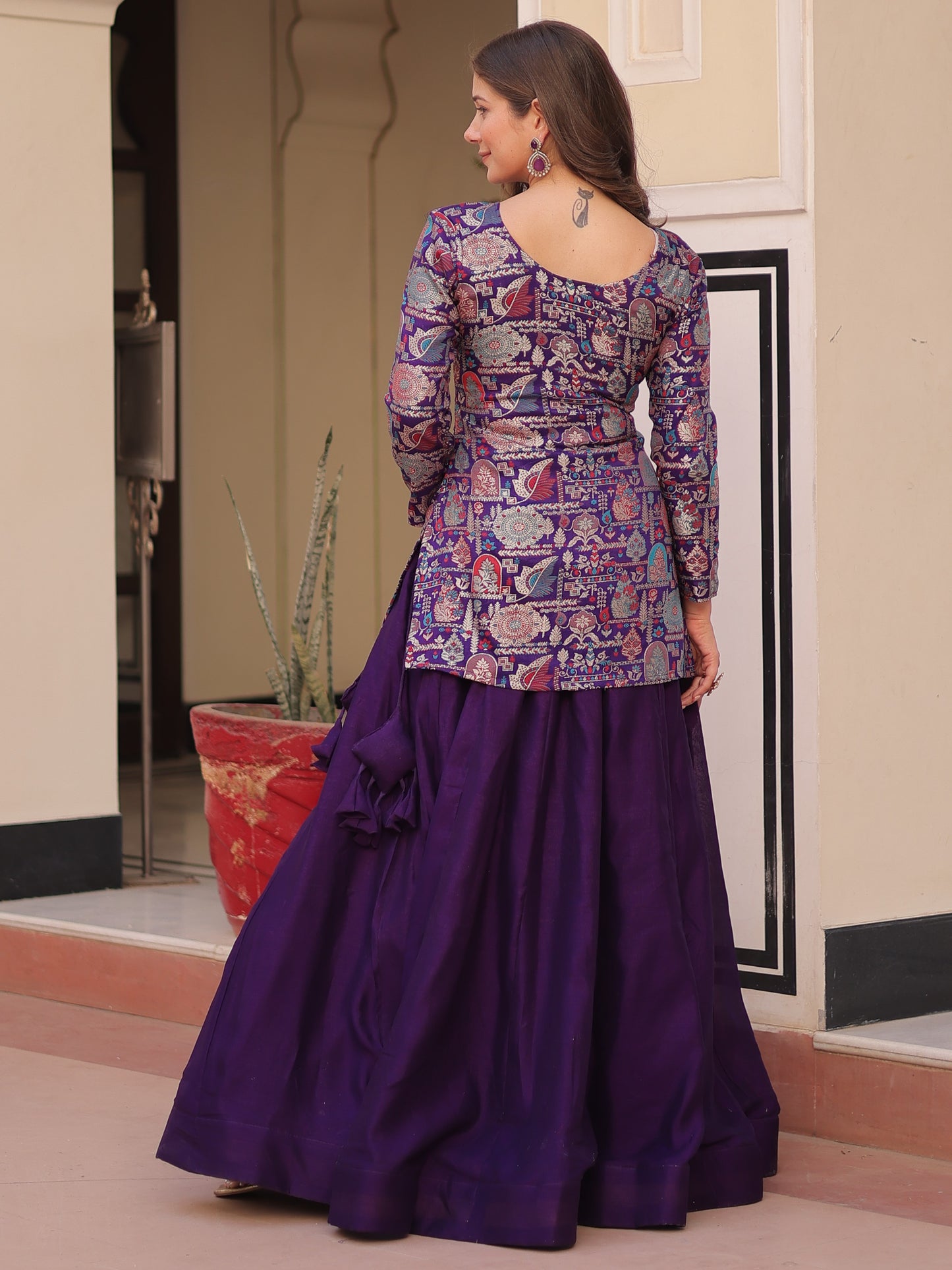 Stunning Purple Silk Reception Wear Lehenga With Top