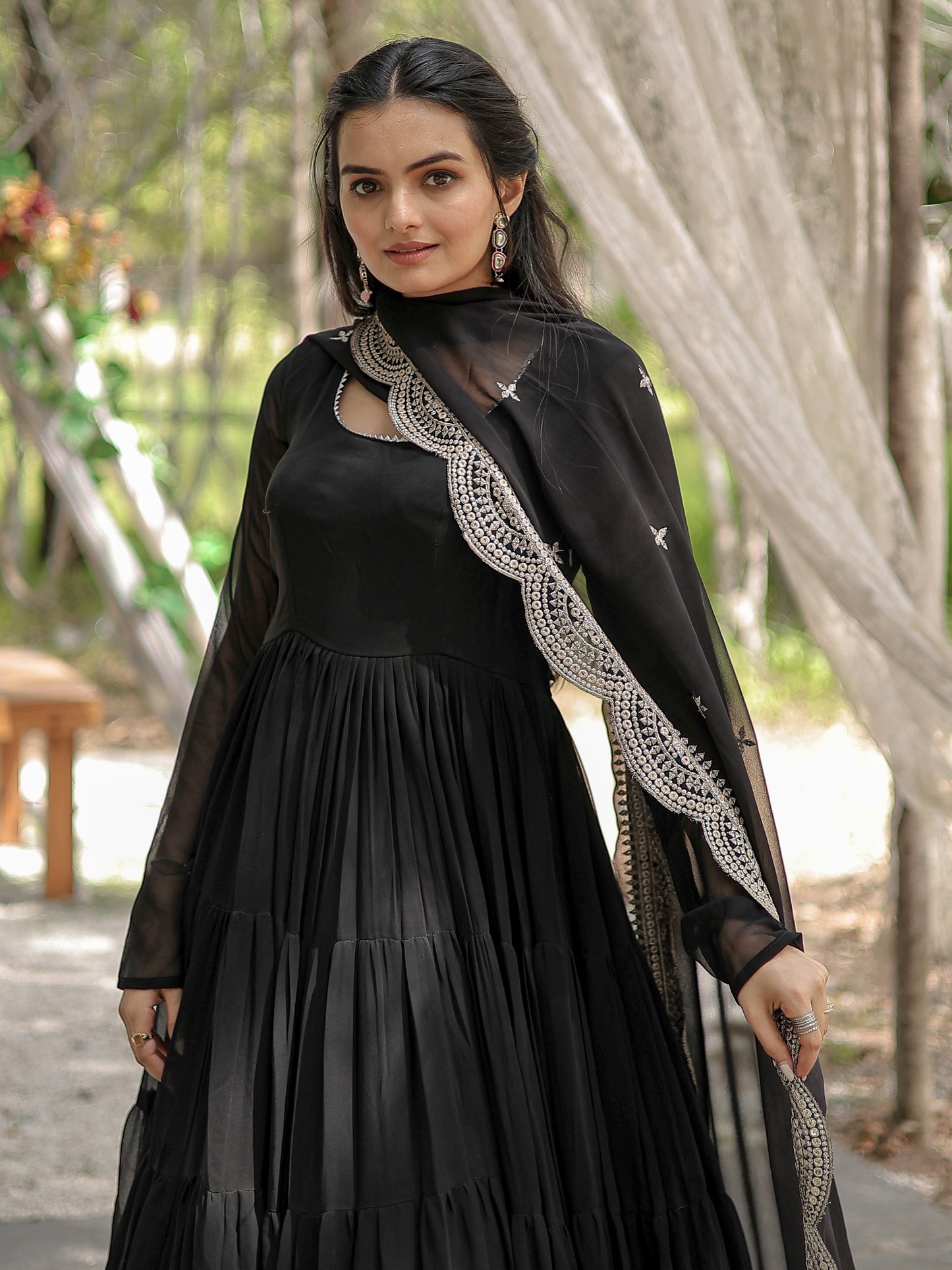 Beautiful Black Plain Georgette Party Wear Gown