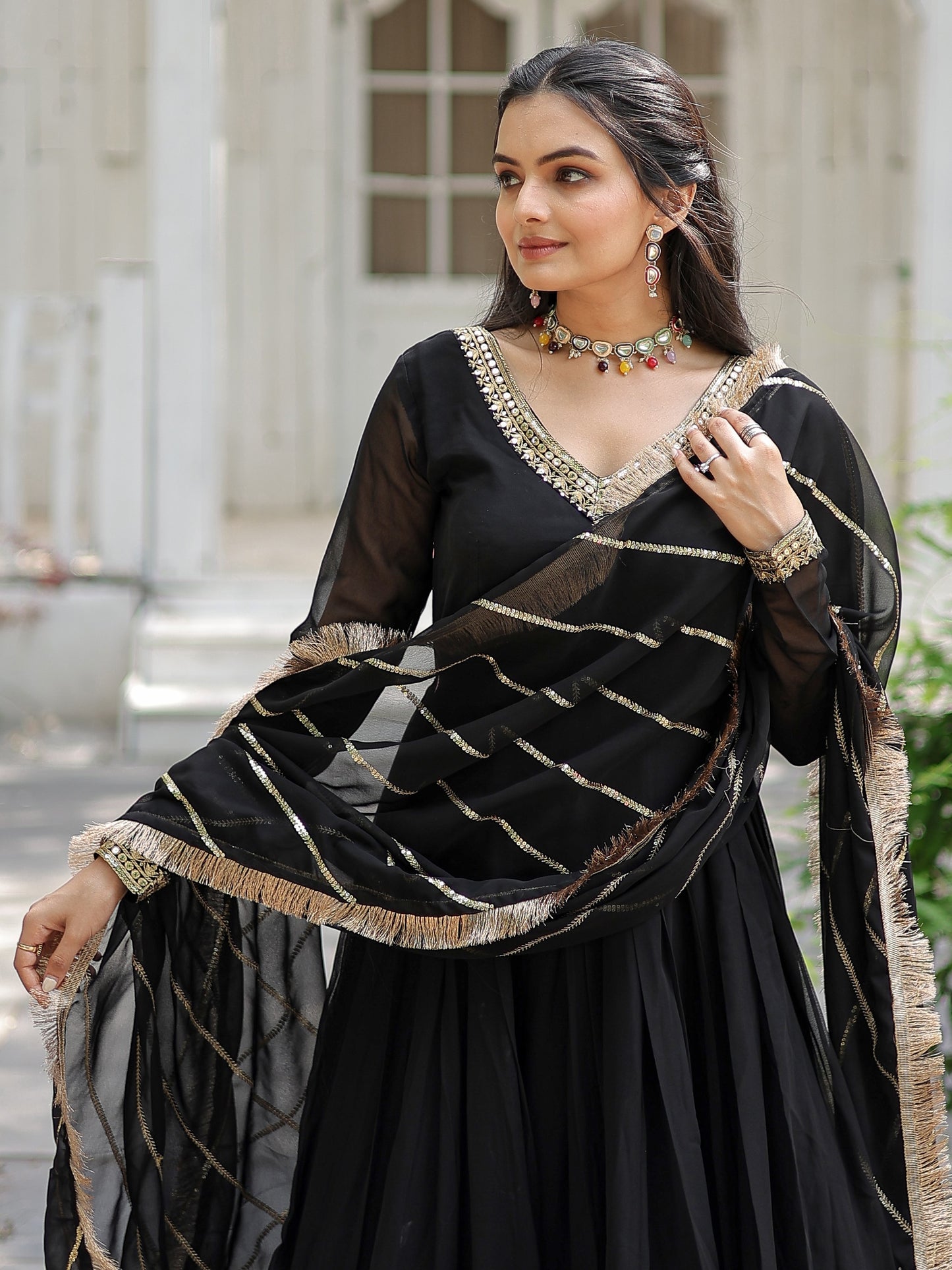 Marvelous Black Embroidered Georgette Party Wear Gown