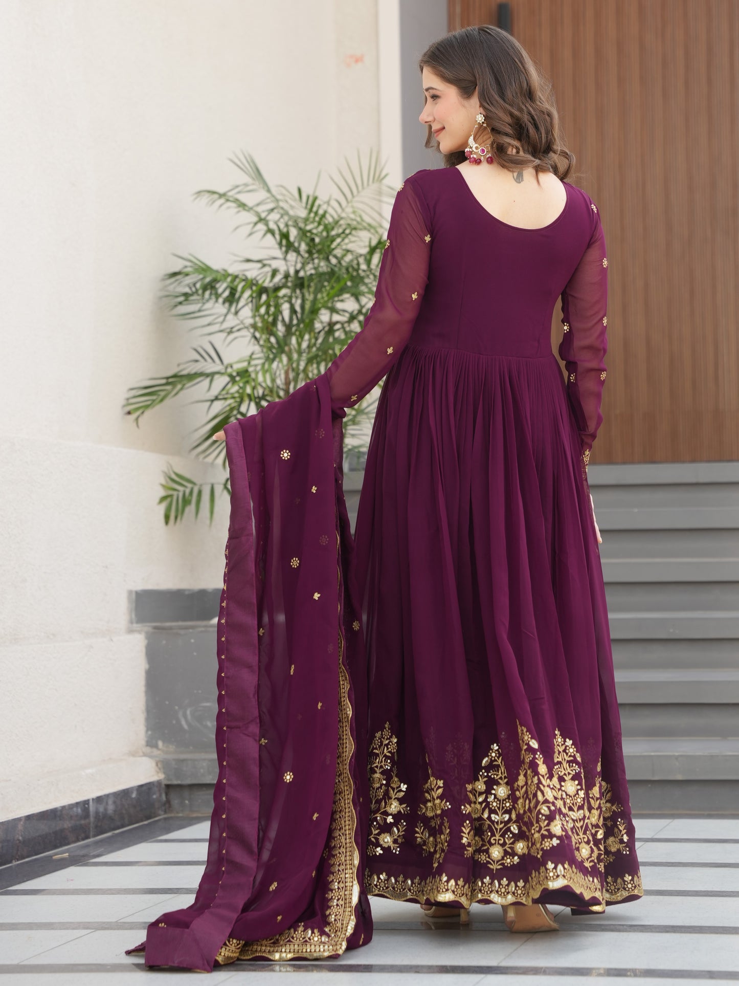 Stunning Purple Embroidered Georgette Designer Gown
