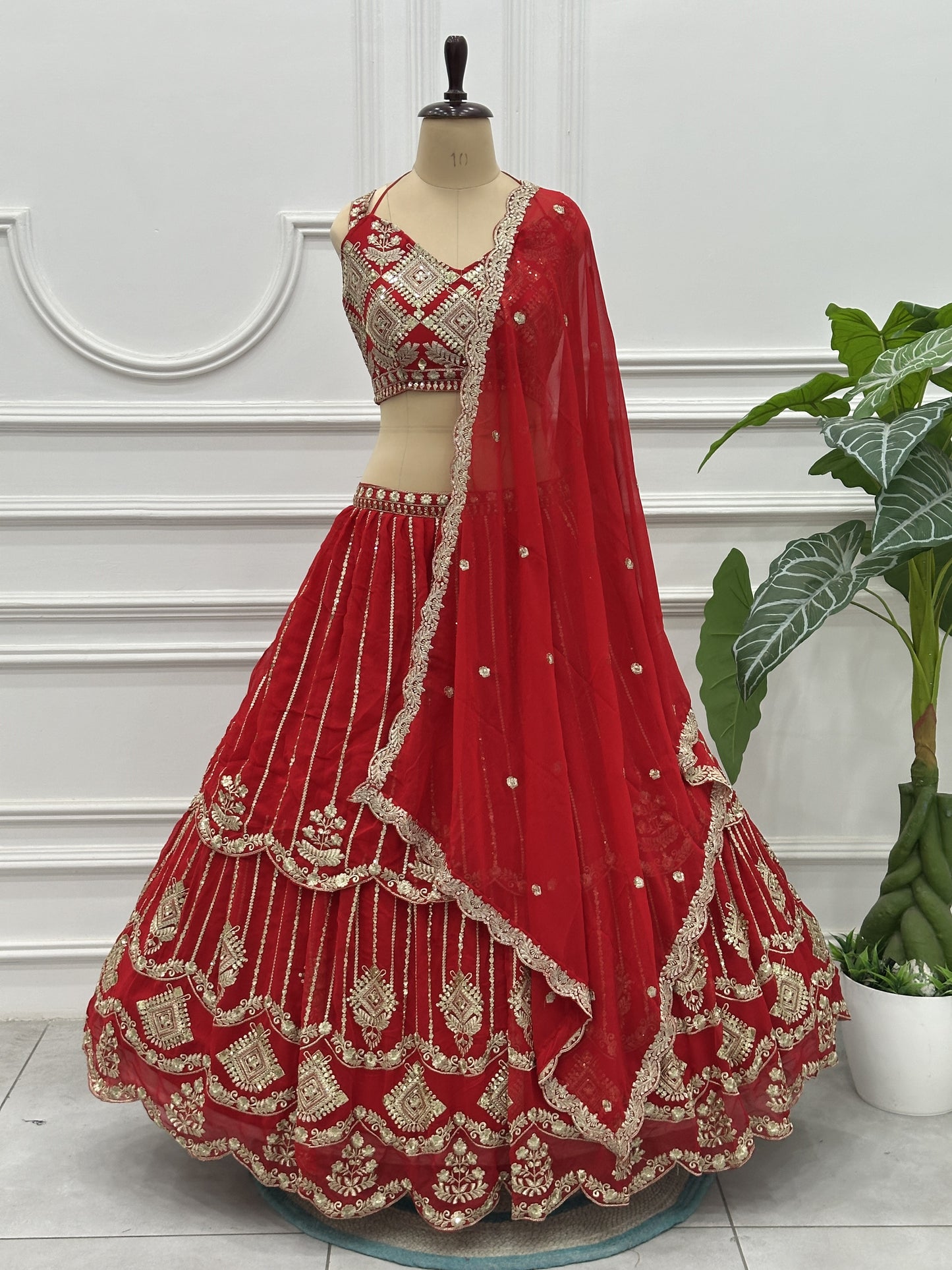 Precious Red Embroidered Georgette Bridal Lehenga Choli