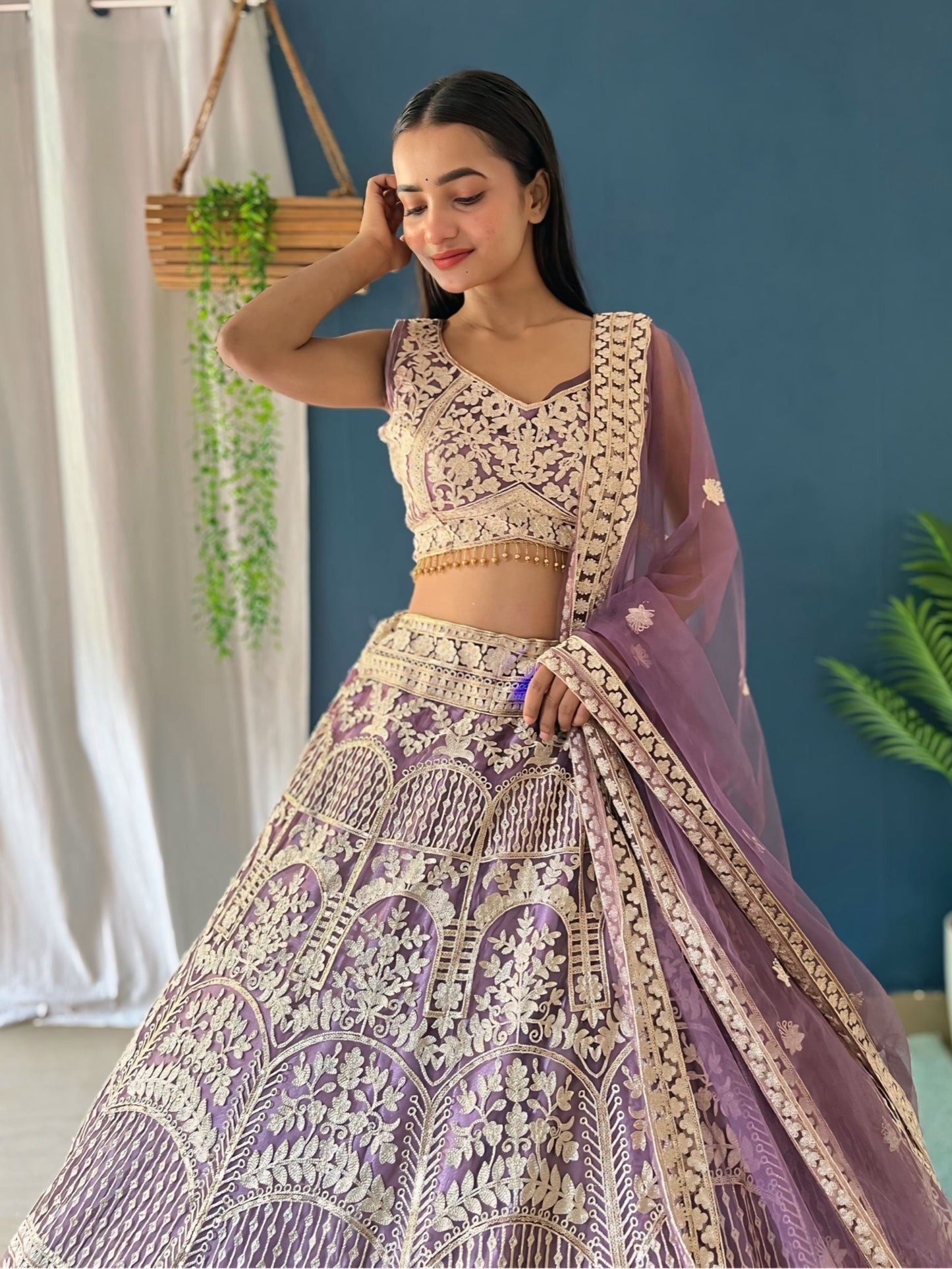 Astonishing Lavender Heavy Embroidered Net Bridesmaid Lehenga Choli