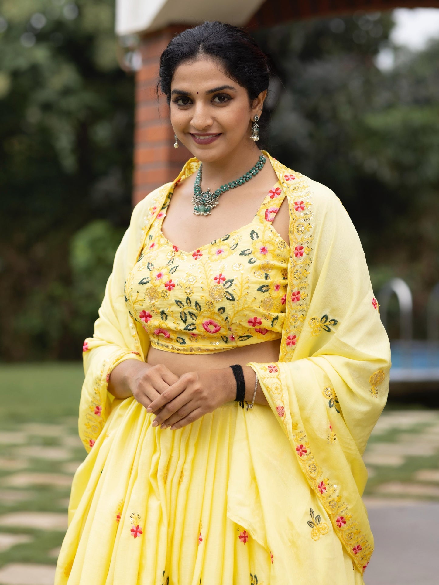Beautiful Yellow Sequins Work Chinon Haldi Wear Lehenga Choli