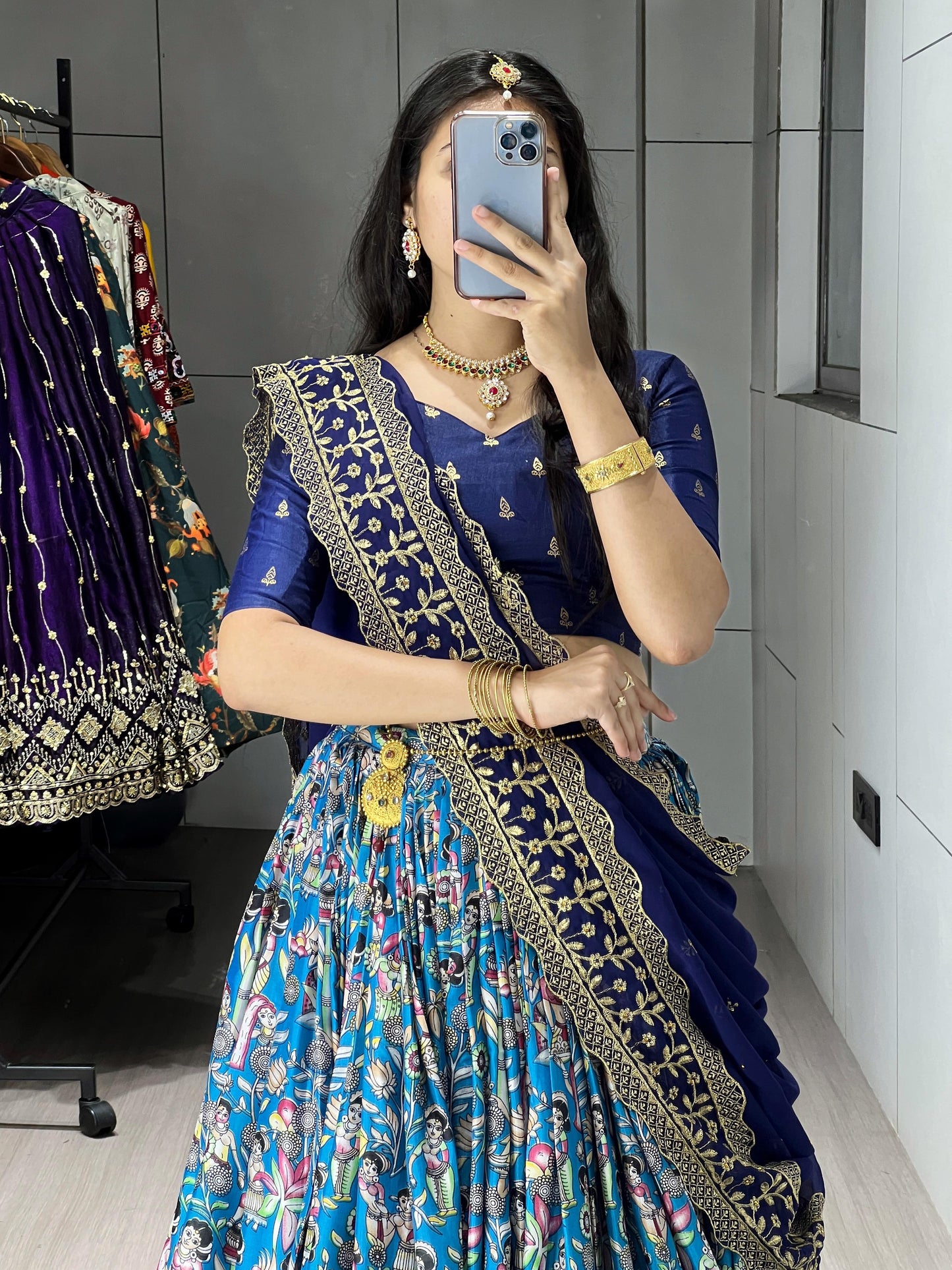 Attractive Blue Digital Printed Dola Silk Navratri Lehenga Choli