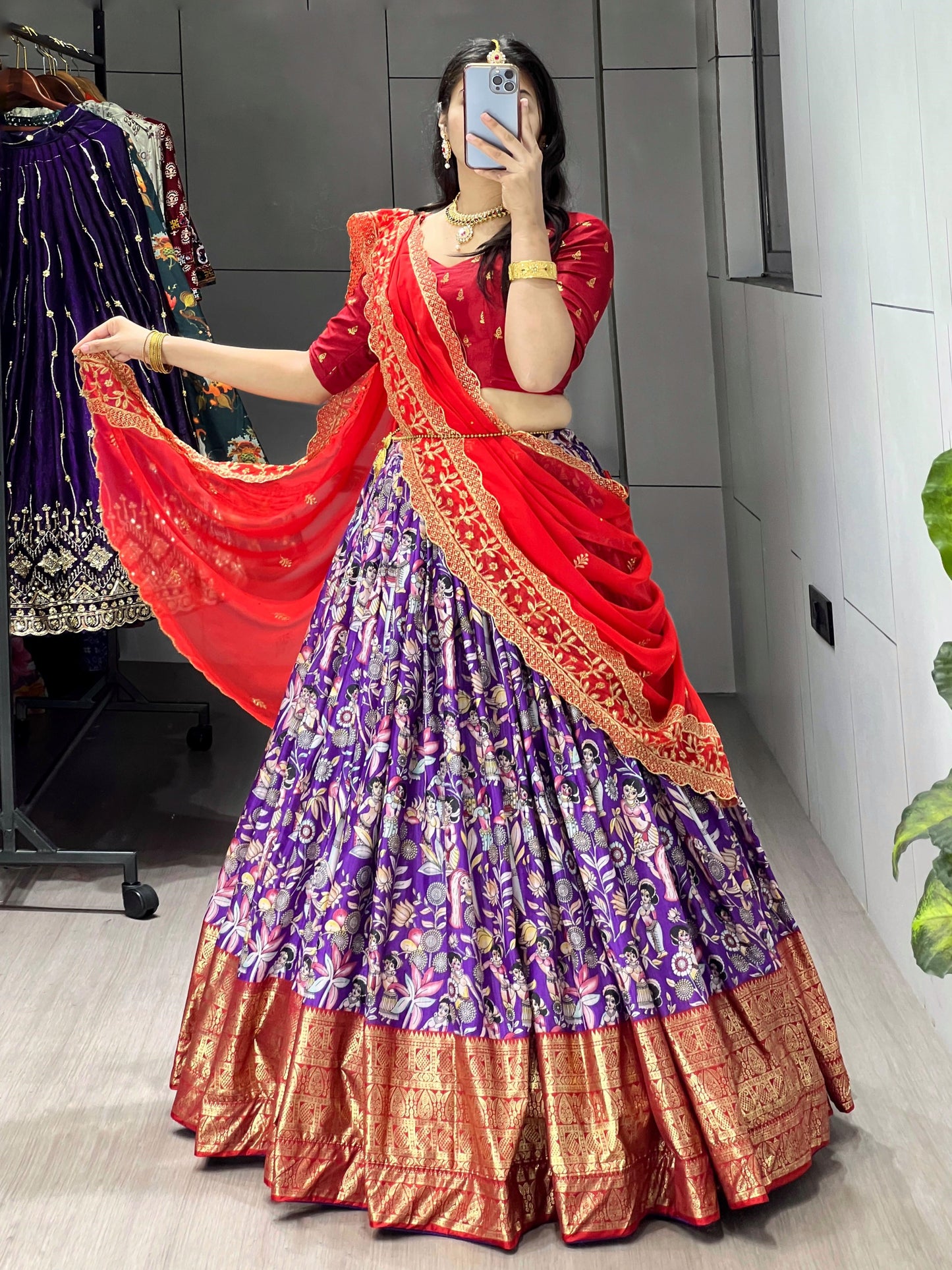 Marvelous Purple Digital Printed Dola Silk Festive Lehenga Choli