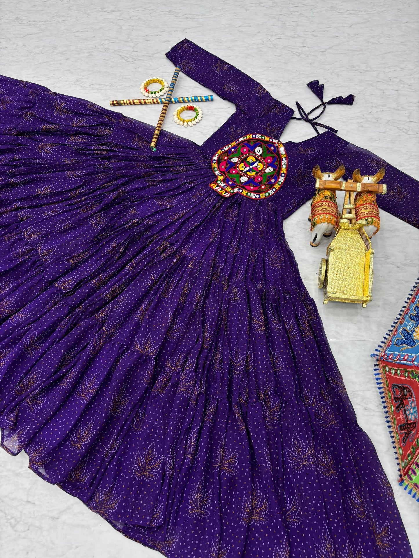 Enchanting Purple Gamthi Work Georgette Navratri Gown