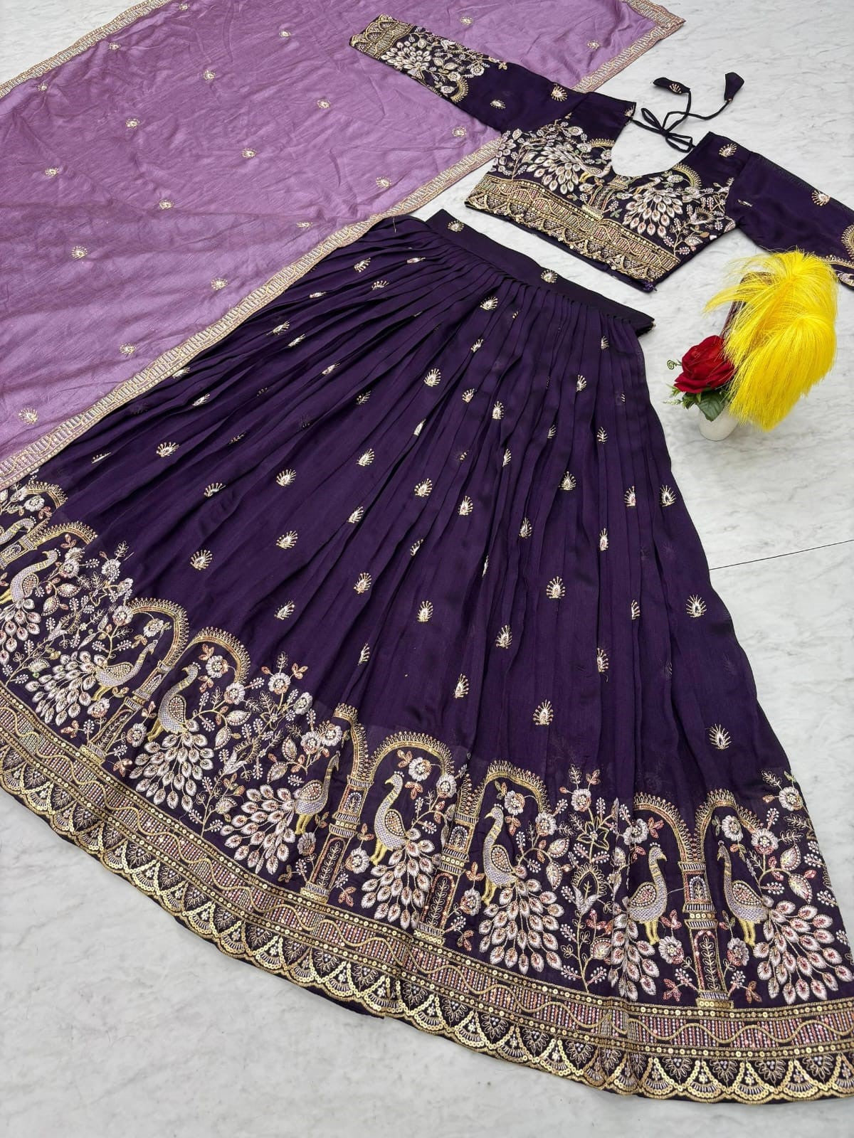 Attractive Purple Zari Work Silk Wedding Lehenga Choli