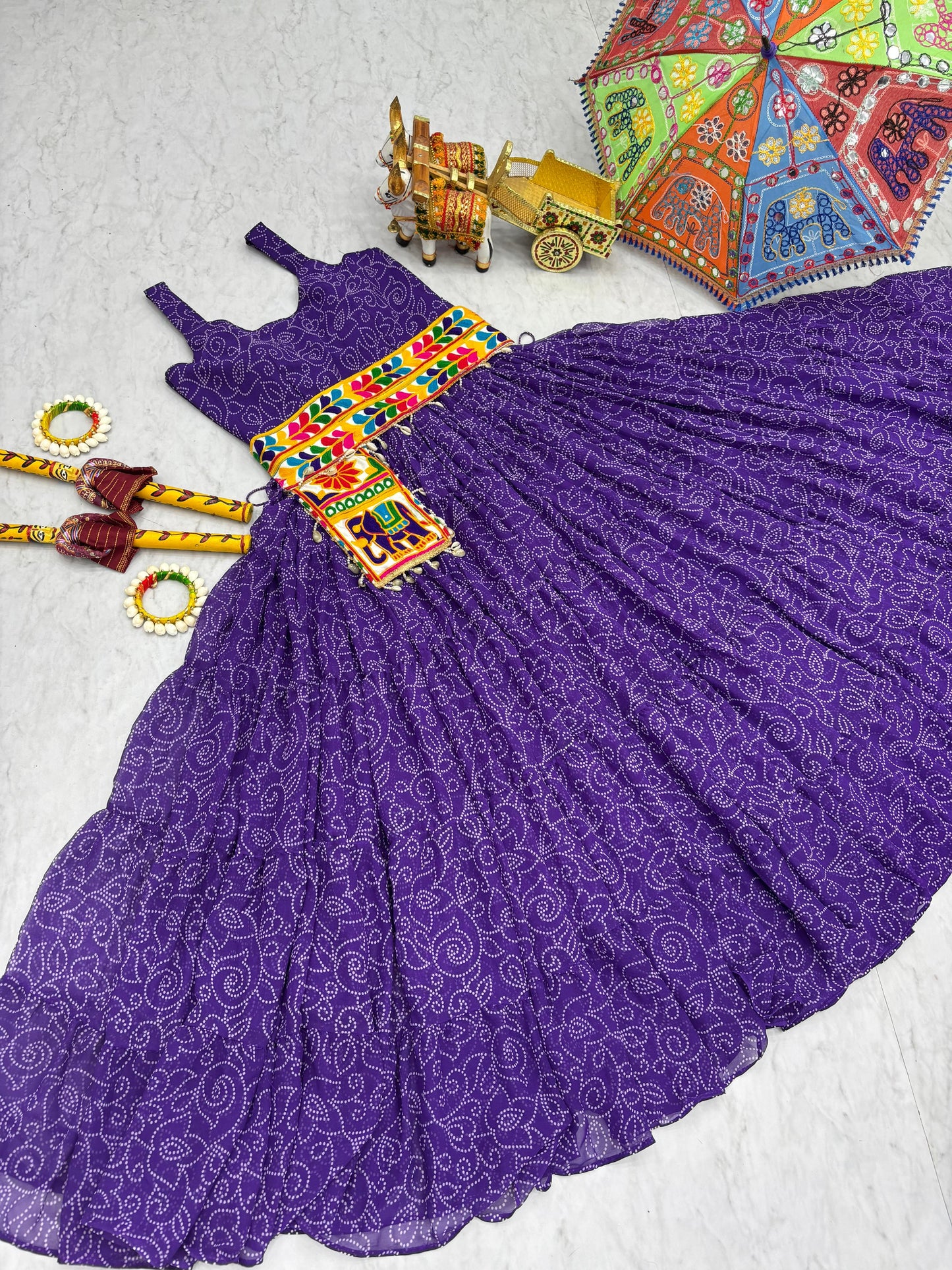 Astonishing Purple Gamthi Work Georgette Festival Gown