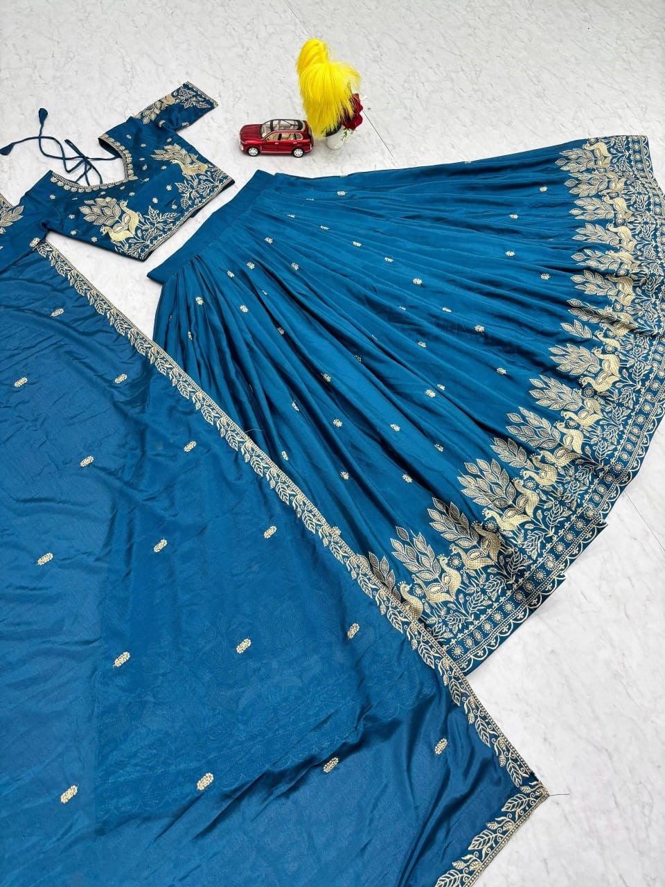 Attractive Blue Zari Work Chinon Wedding Lehenga Choli