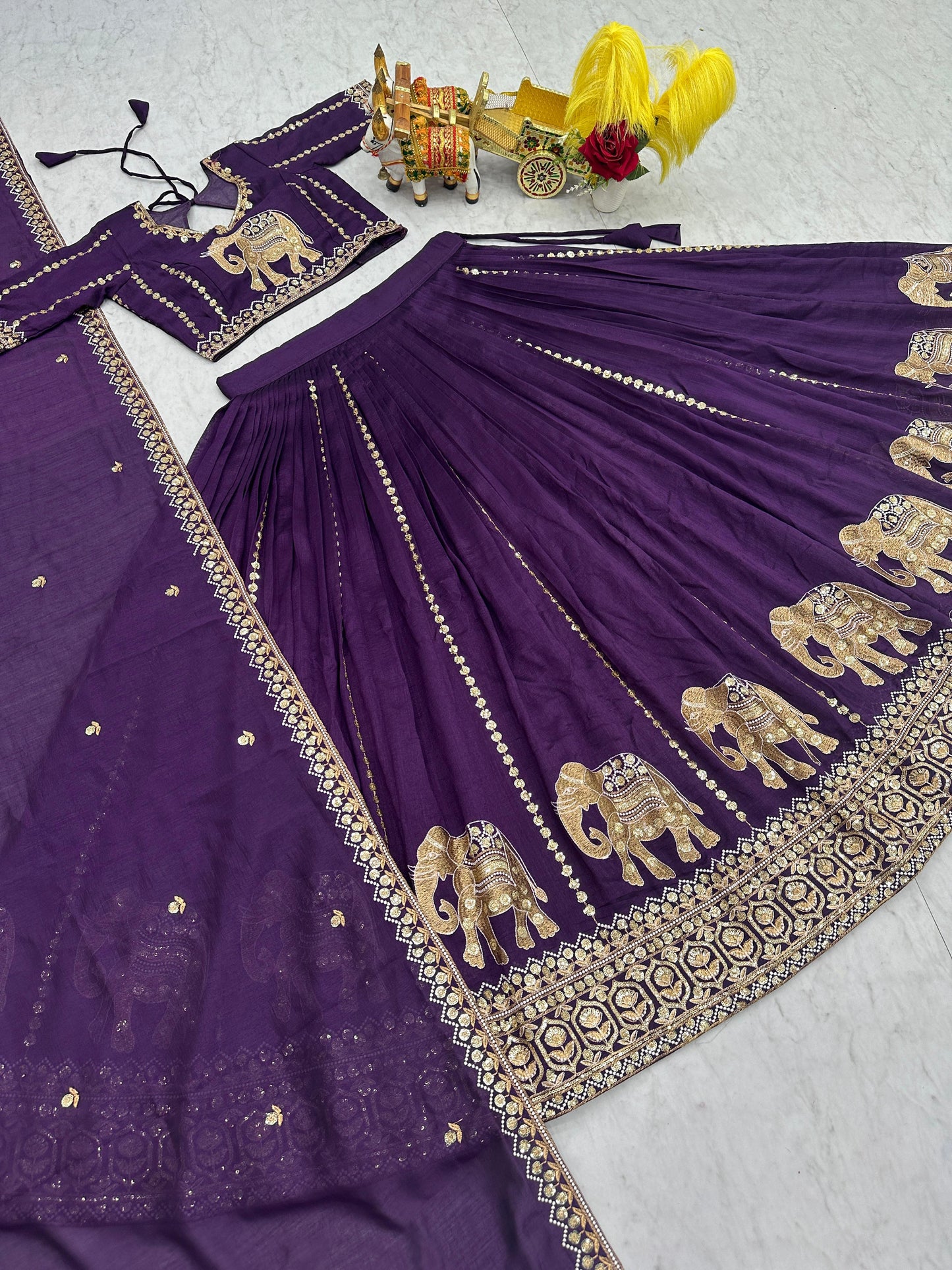 Splendid Purple Sequins Work Silk Bridesmaid Lehenga Choli