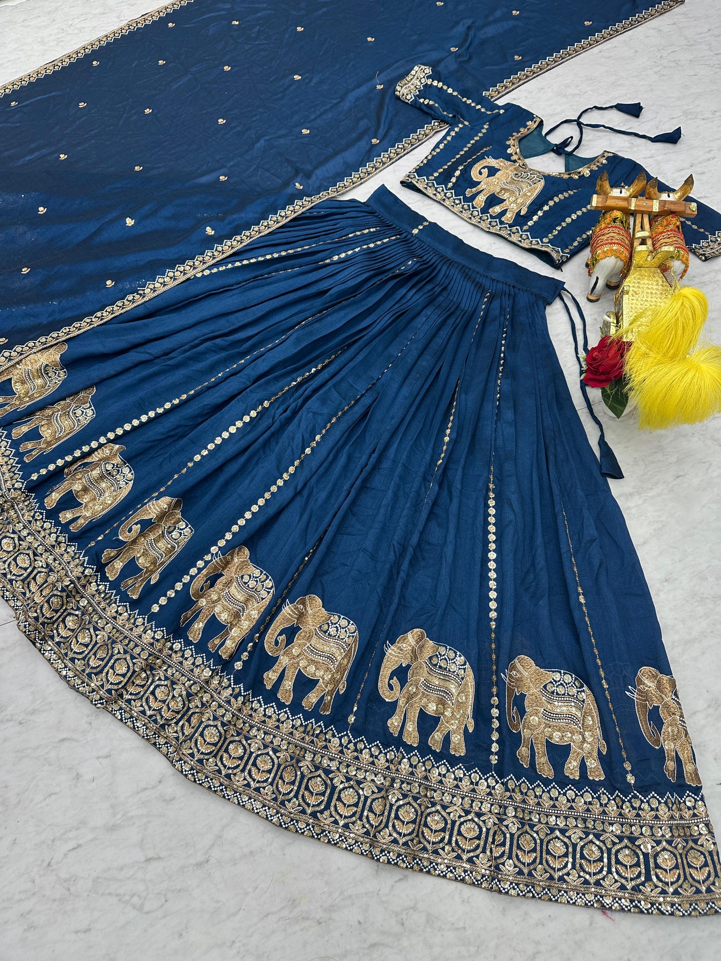 Elegant Blue Sequins Work Silk Engagement Lehenga Choli
