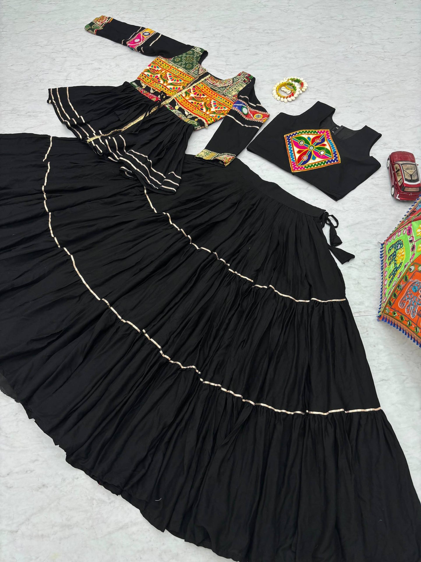 Alluring Black Cotton Designer Lehenga Choli With Jacket