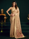 Gorgeous Beige Floral Embroidered Cotton Sangeet Saree