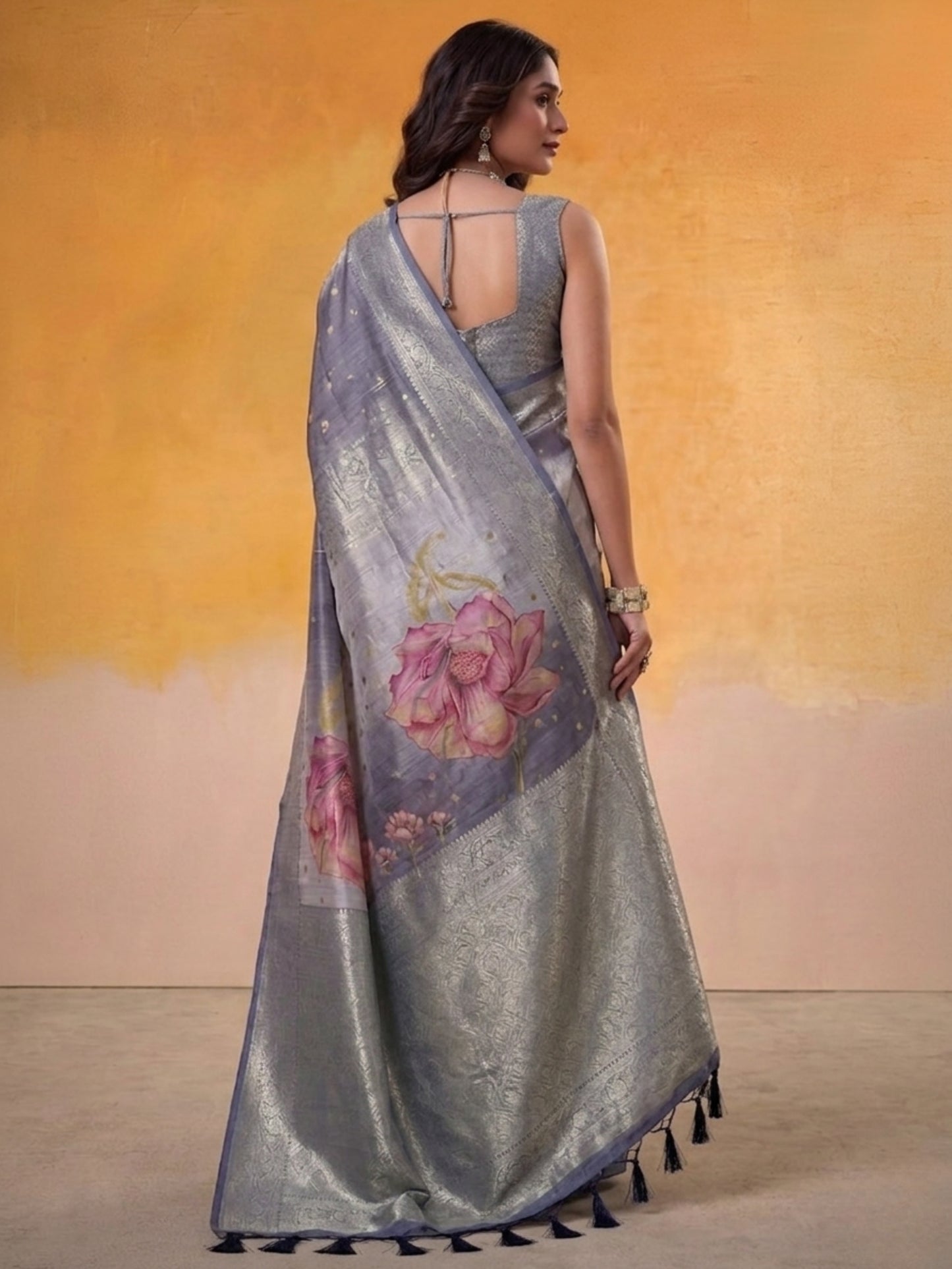 Spectacular Blue Zari Weaving Tissue Silk Saree