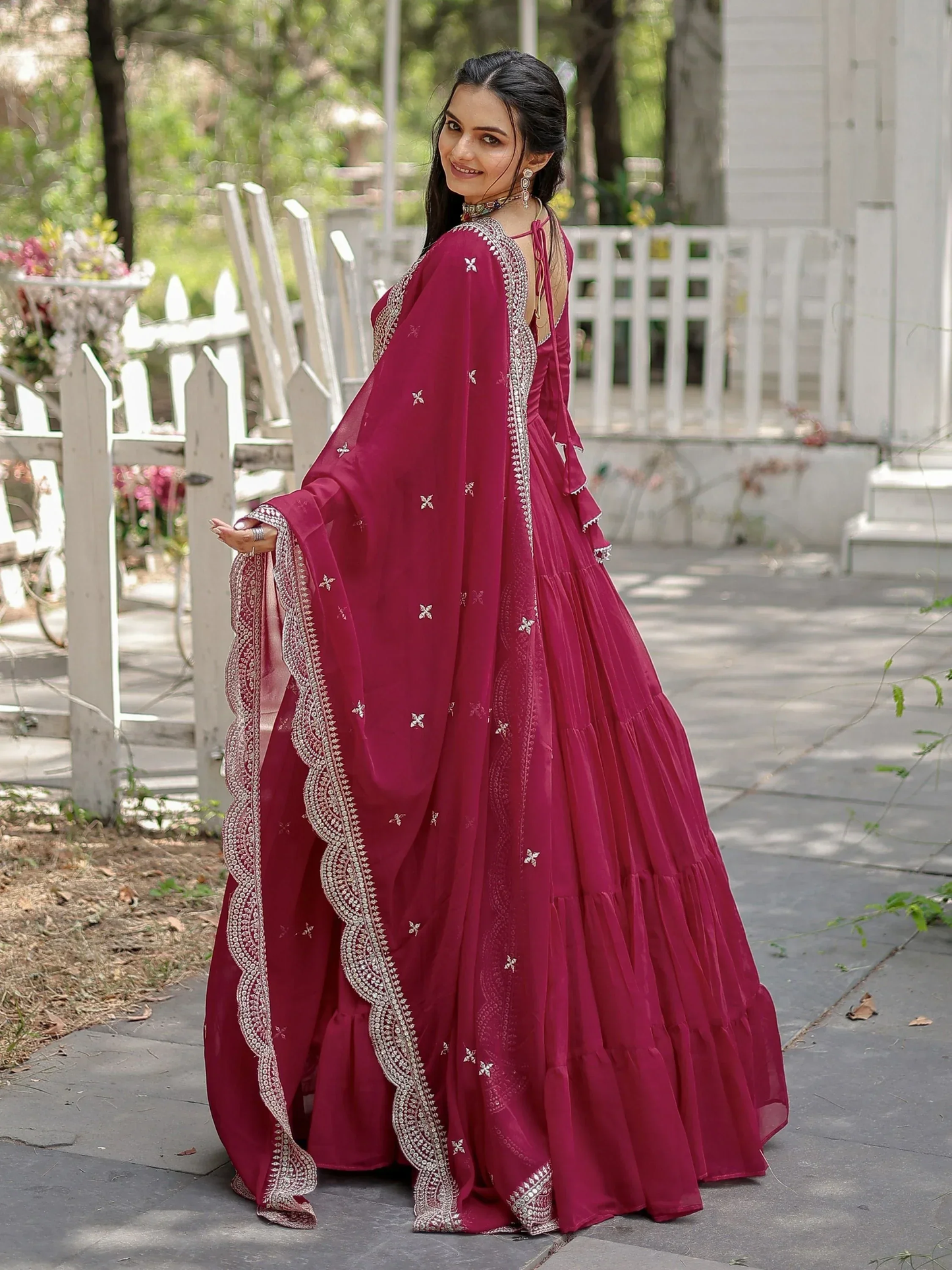 Marvelous Pink Georgette Reception Wear Plain Gown