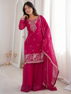 Wonderful Pink Zari Work Silk Reception Palazzo Suit