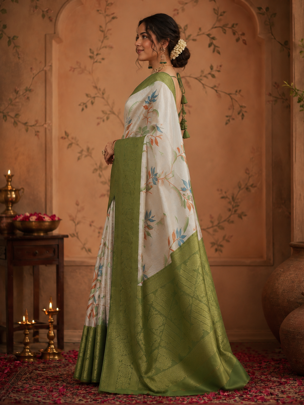 Adorable Off-White Zari Weaving Tissue Silk Reception Wear Saree