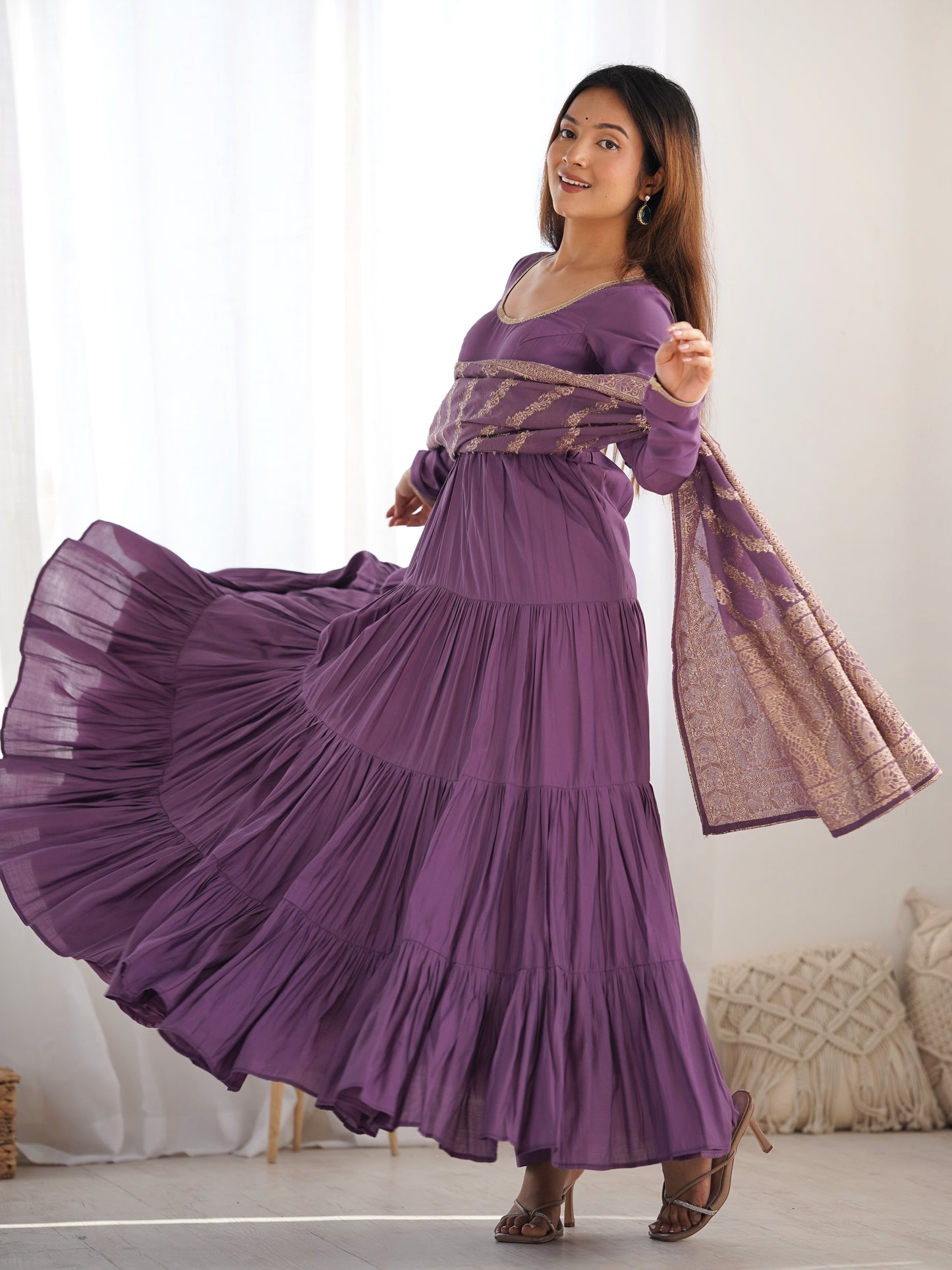 Pretty Wine Chanderi Silk Anarkali Suit With Banarasi Dupatta