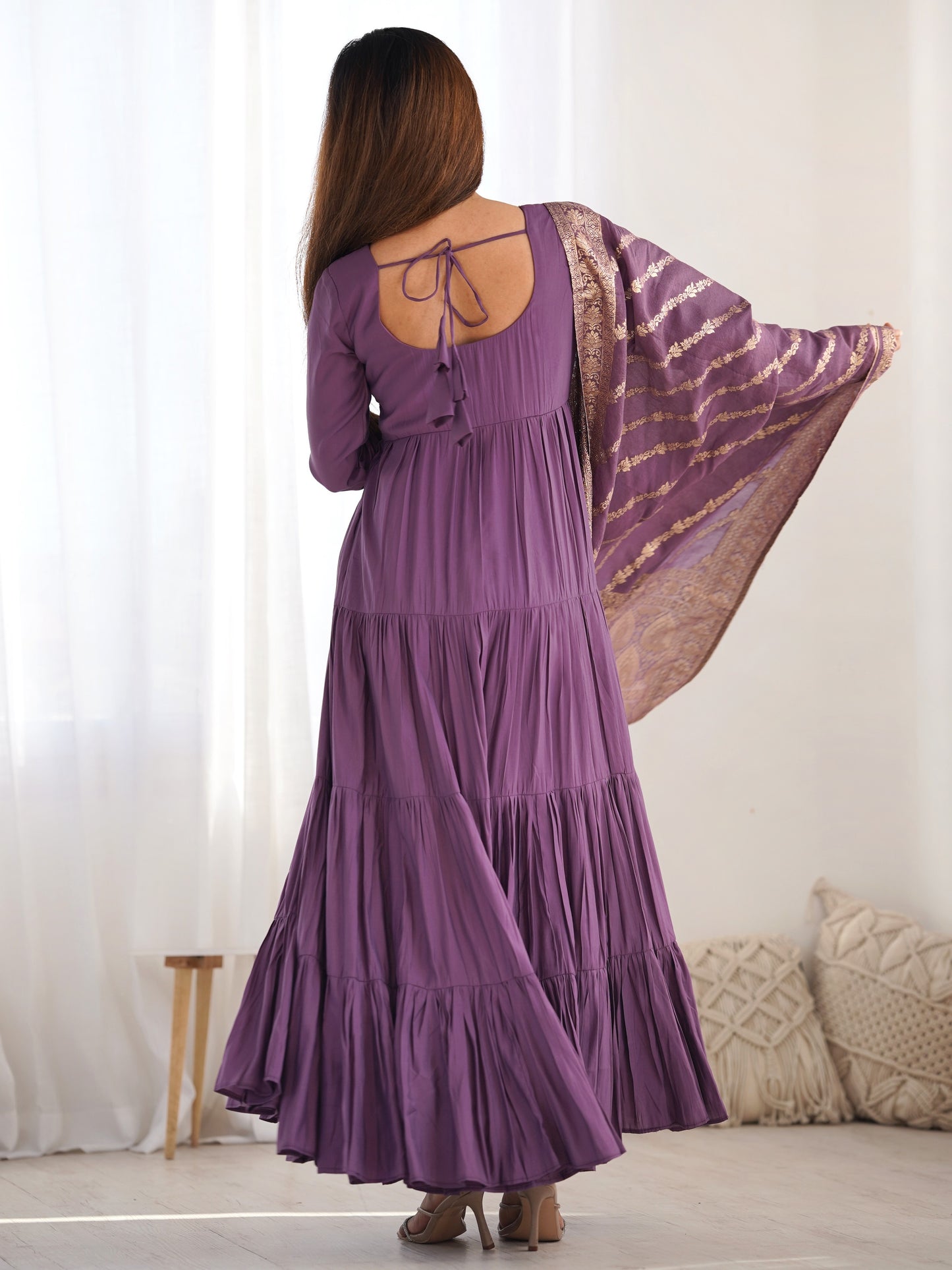 Pretty Wine Chanderi Silk Anarkali Suit With Banarasi Dupatta