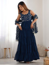 Astonishing Blue Embroidered Georgette Wedding Wear Gown