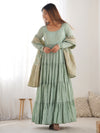 Pretty Sea Green Chanderi Silk Mehndi Wear Anarkali Suit
