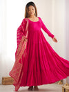 Attractive Pink Chanderi Silk Anarkali Suit With Banarasi Dupatta