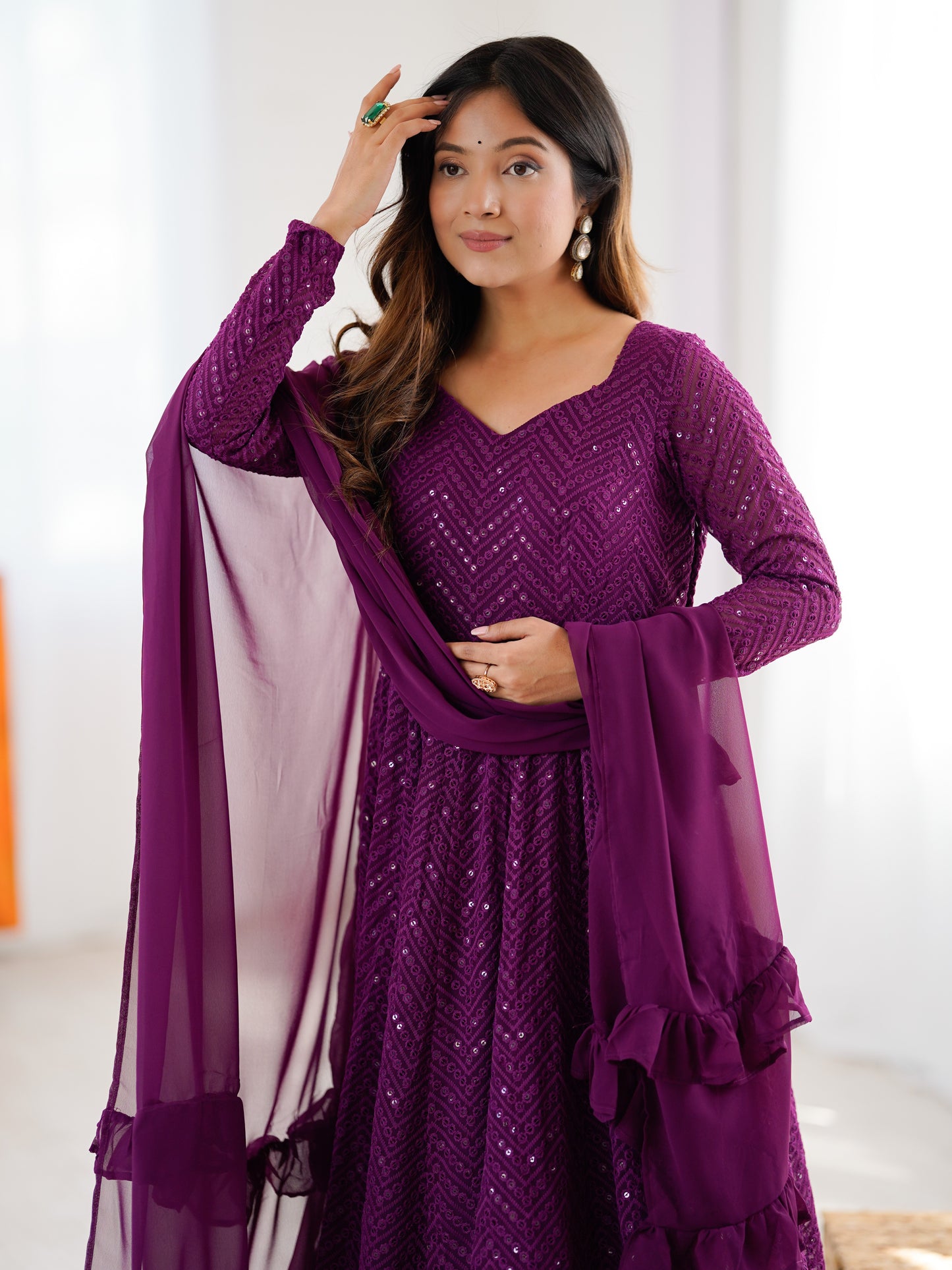 Pretty Purple Embroidered Georgette Reception Anarkali Suit