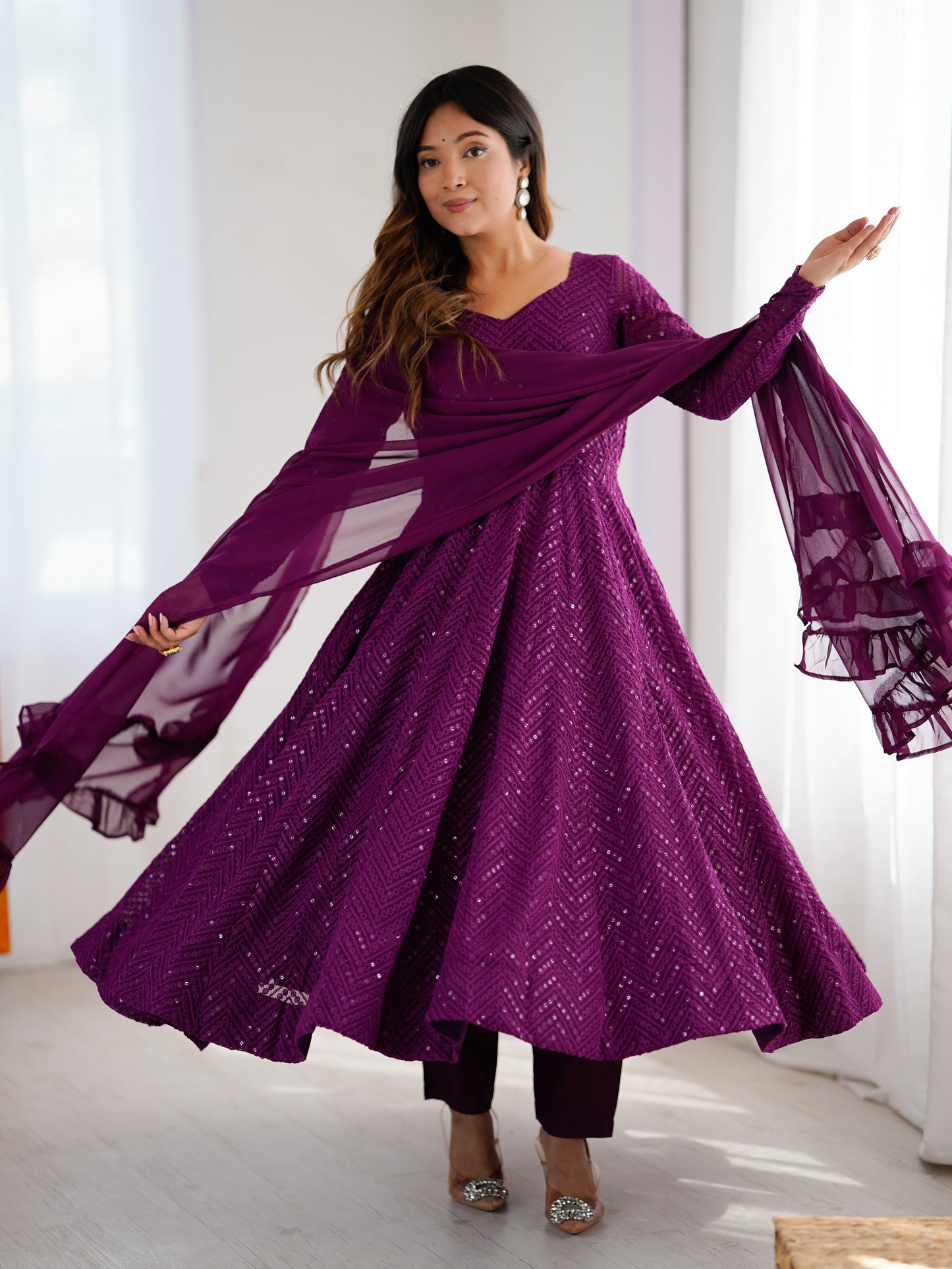 Pretty Purple Embroidered Georgette Reception Anarkali Suit