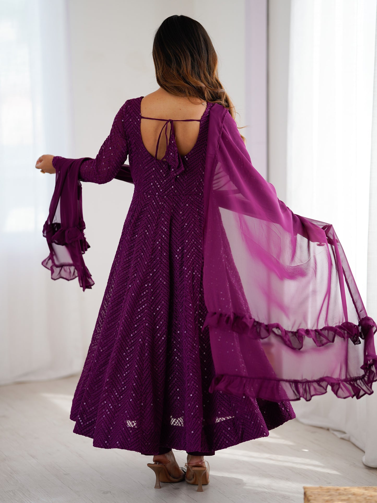 Pretty Purple Embroidered Georgette Reception Anarkali Suit