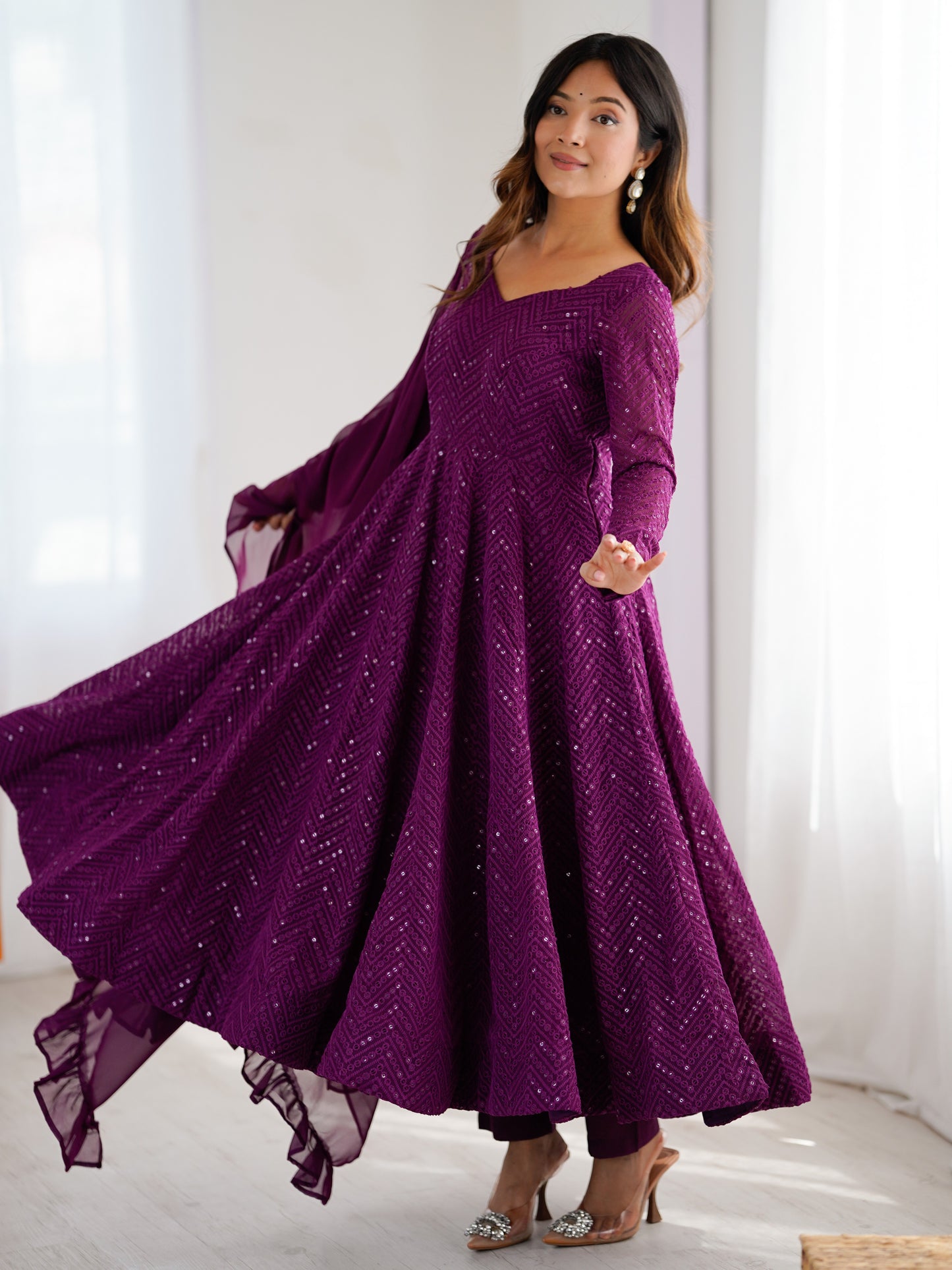Pretty Purple Embroidered Georgette Reception Anarkali Suit