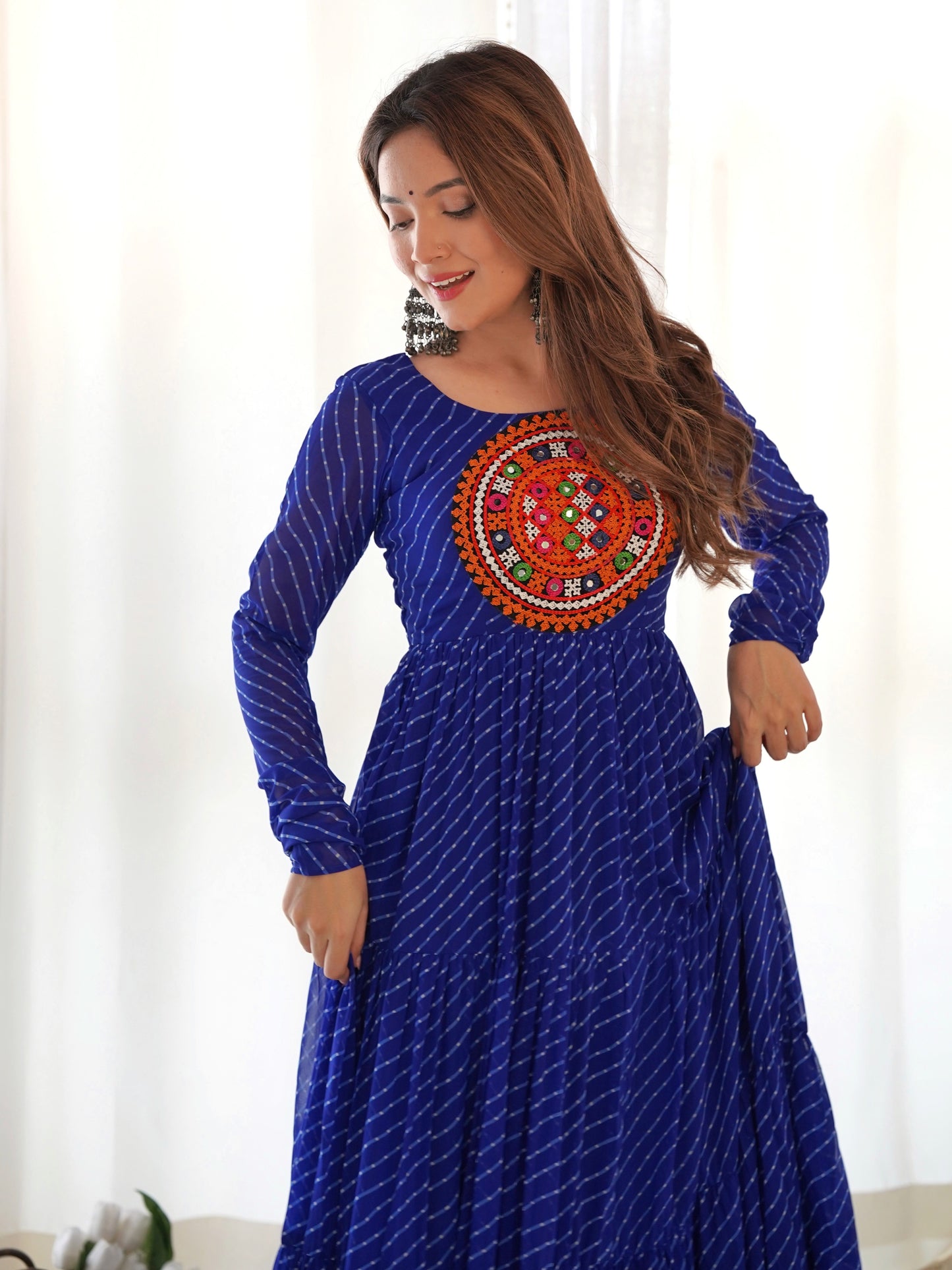 Impressive Blue Leheriya Printed Georgette Navratri Gown