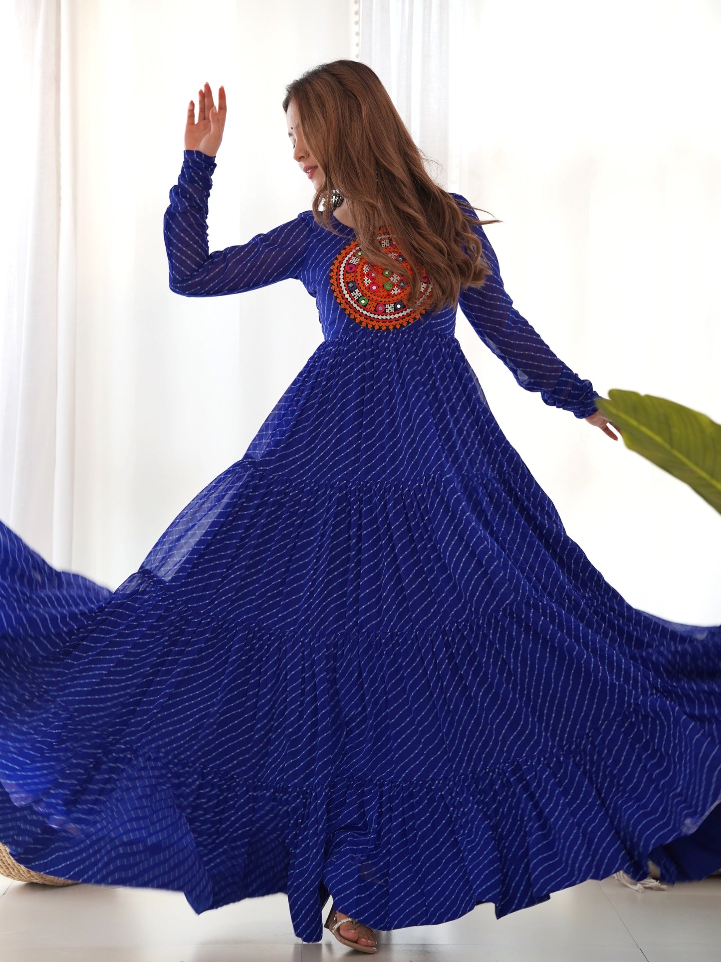 Impressive Blue Leheriya Printed Georgette Navratri Gown