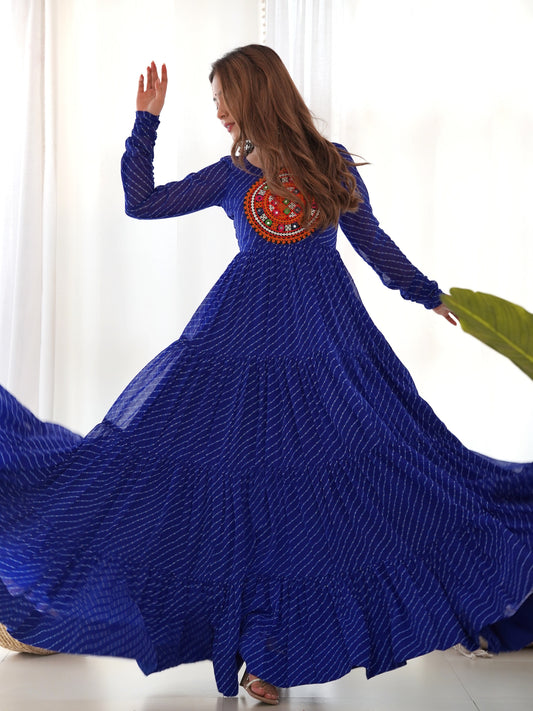 Impressive Blue Leheriya Printed Georgette Navratri Gown