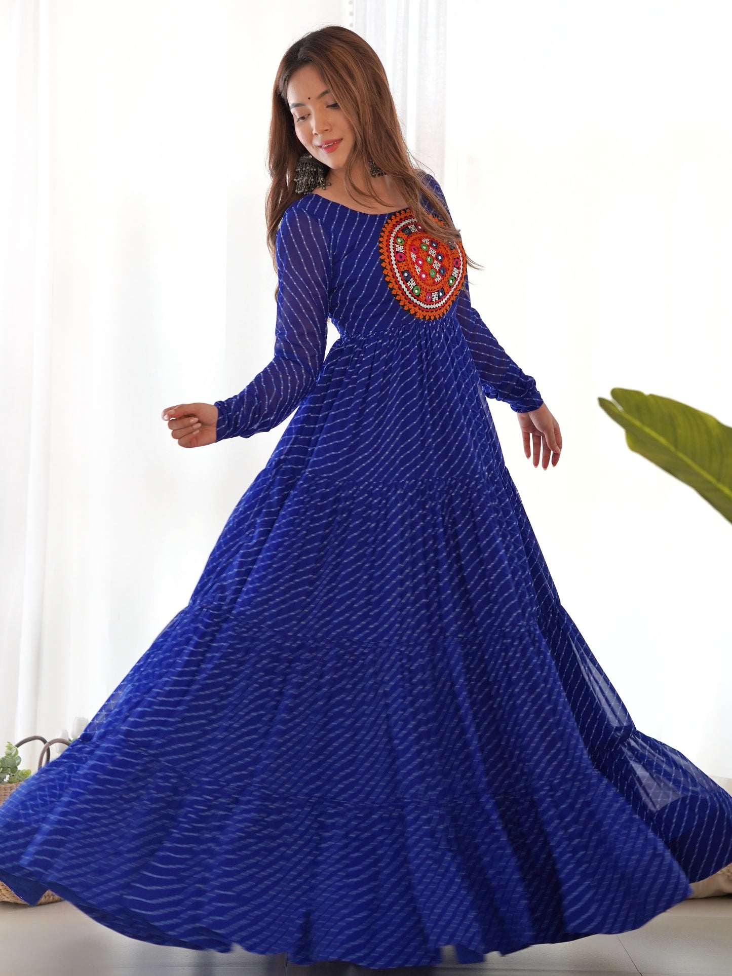 Impressive Blue Leheriya Printed Georgette Navratri Gown