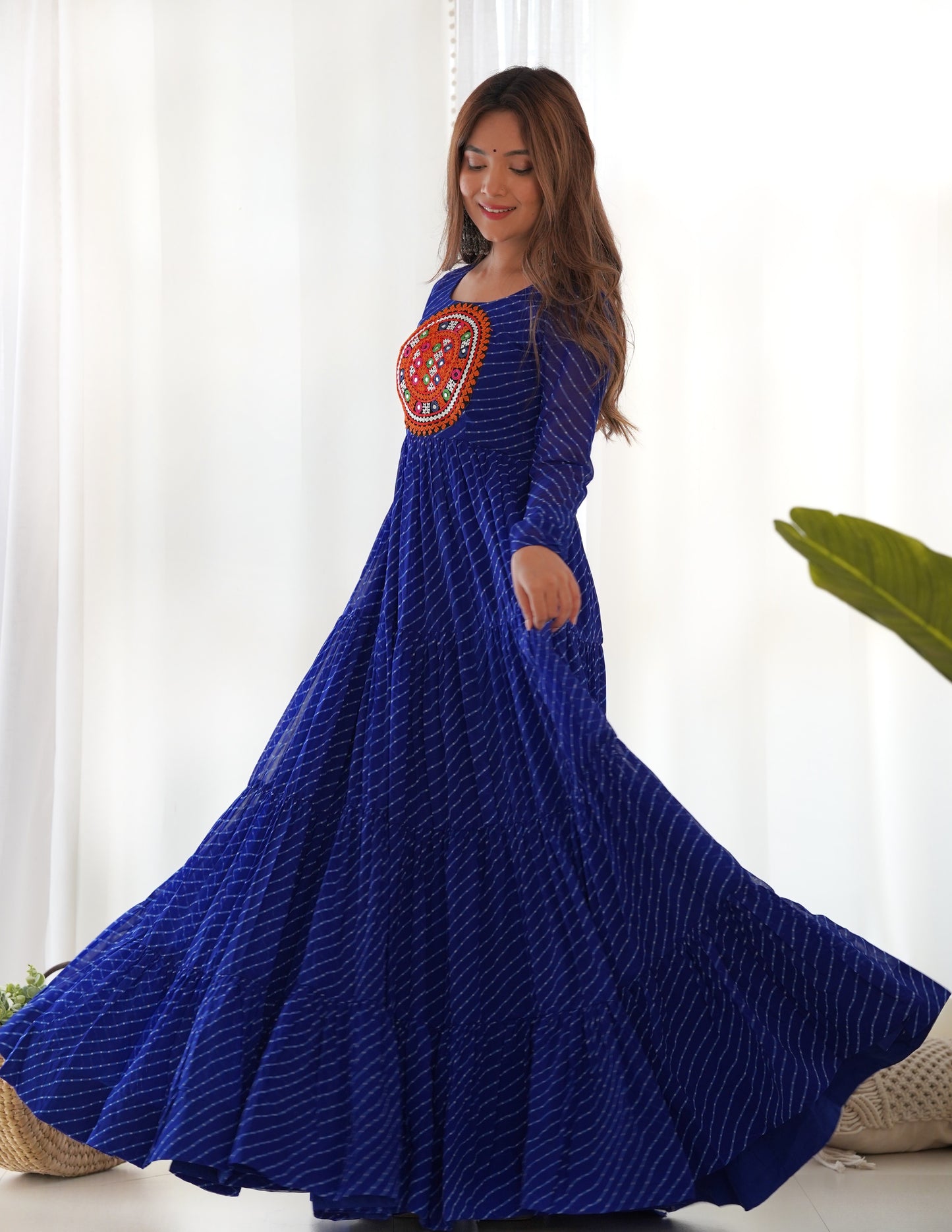 Impressive Blue Leheriya Printed Georgette Navratri Gown